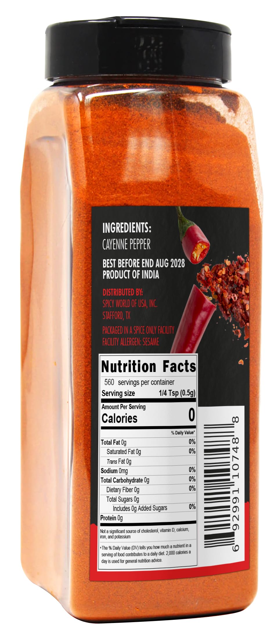 Spicy World cayenne pepper powder jar close-up highlighting vibrant color and aroma