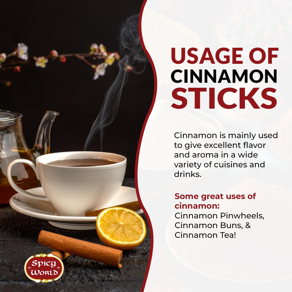 Spicy World cinnamon sticks enrich savory cooking with warmth.