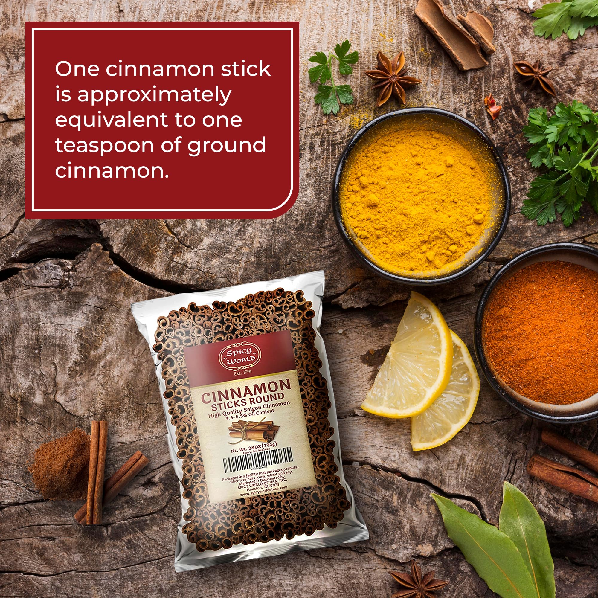 Spicy World cinnamon sticks longer than 3 inches for easy handling.