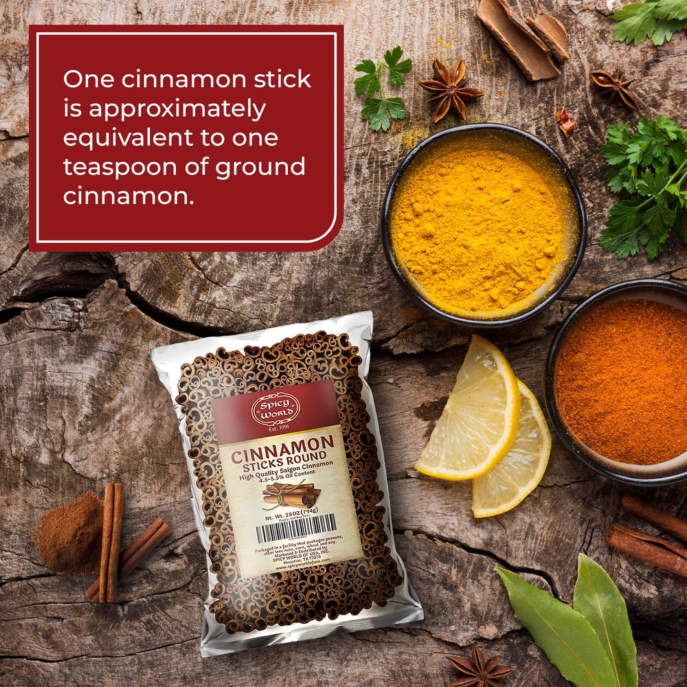 Spicy World cinnamon sticks longer than 3 inches for easy handling.
