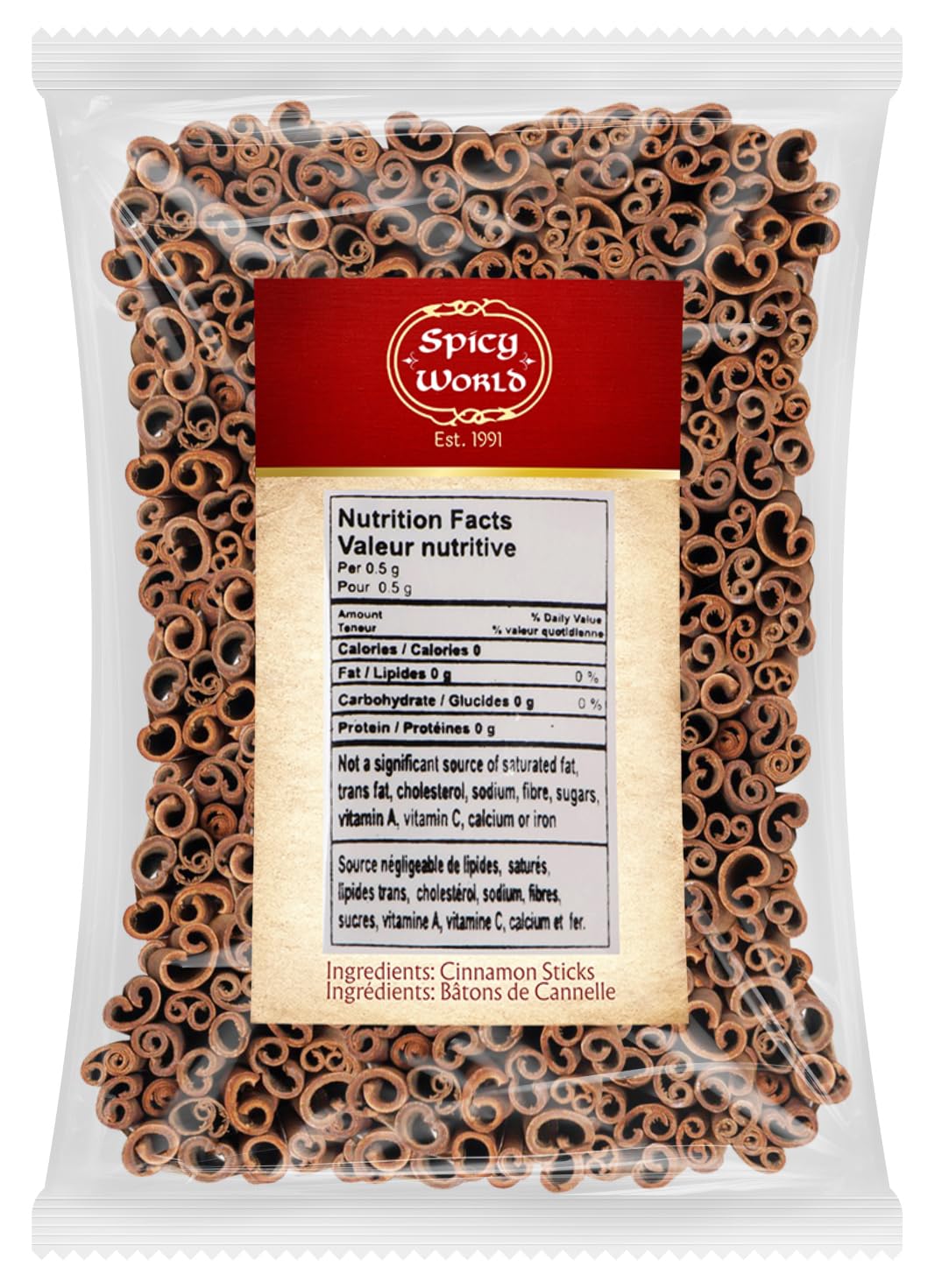 Spicy World cinnamon sticks with strong aroma for flavorful dishes.