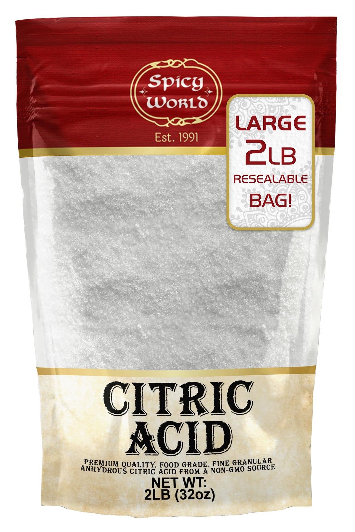 Spicy World citric acid 2lb bag ready for versatile cleaning and preservation