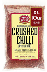 Spicy World crushed red pepper flakes 10lb bulk pack in a clear bag for bold flavor