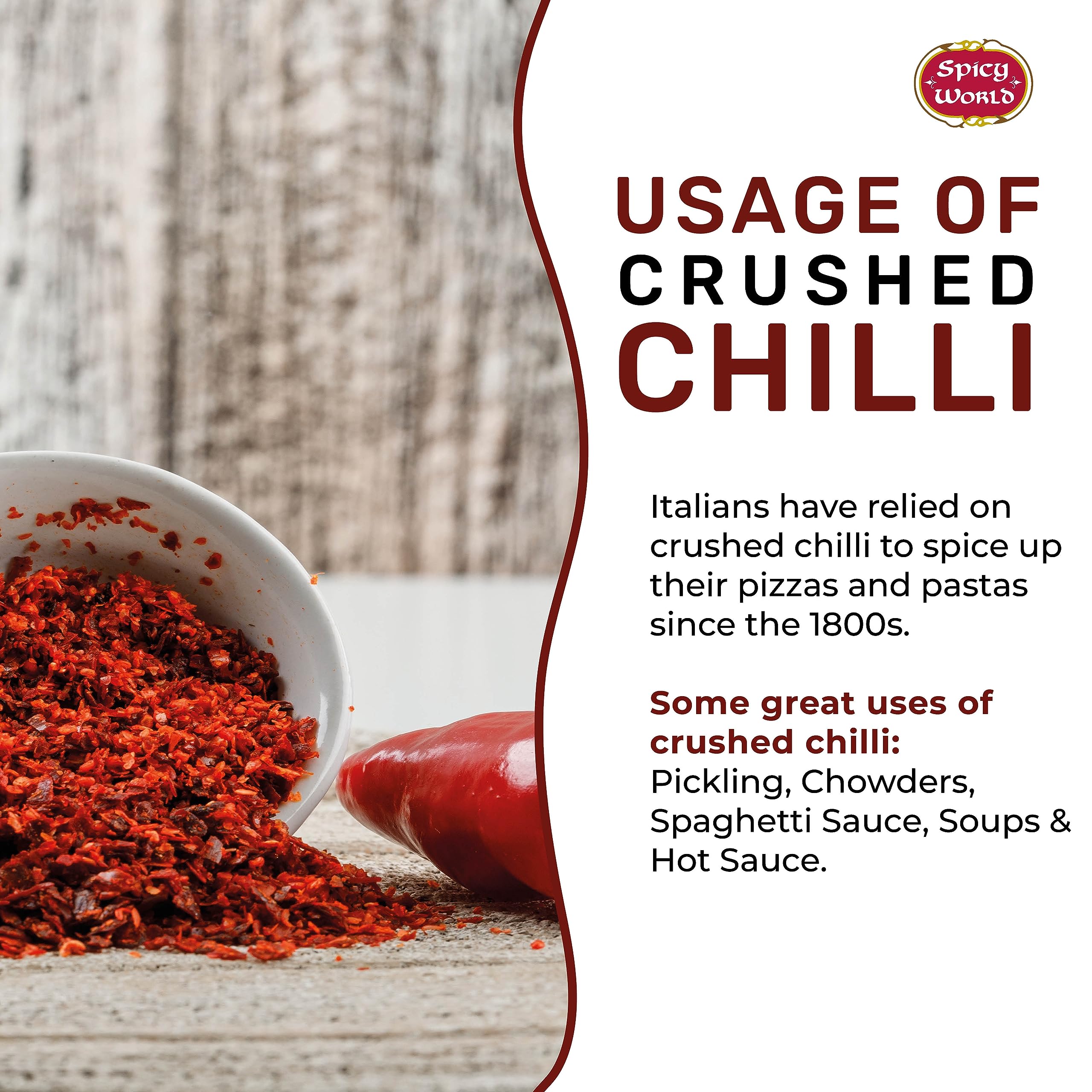 Spicy World crushed red pepper flakes in pasta dish for spicy, aromatic seasoning