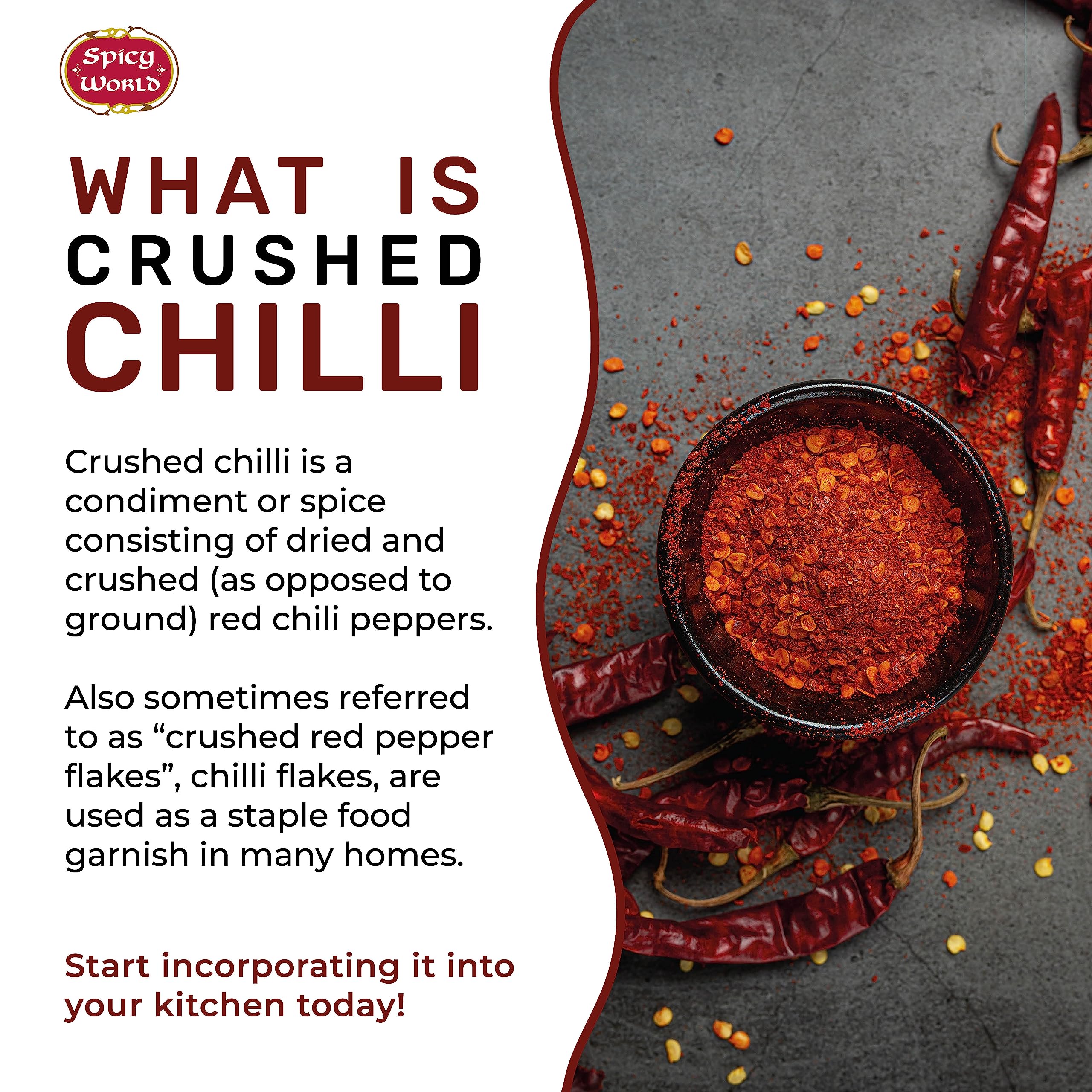 Spicy World crushed red pepper pasta seasoning adds lively heat to sauces