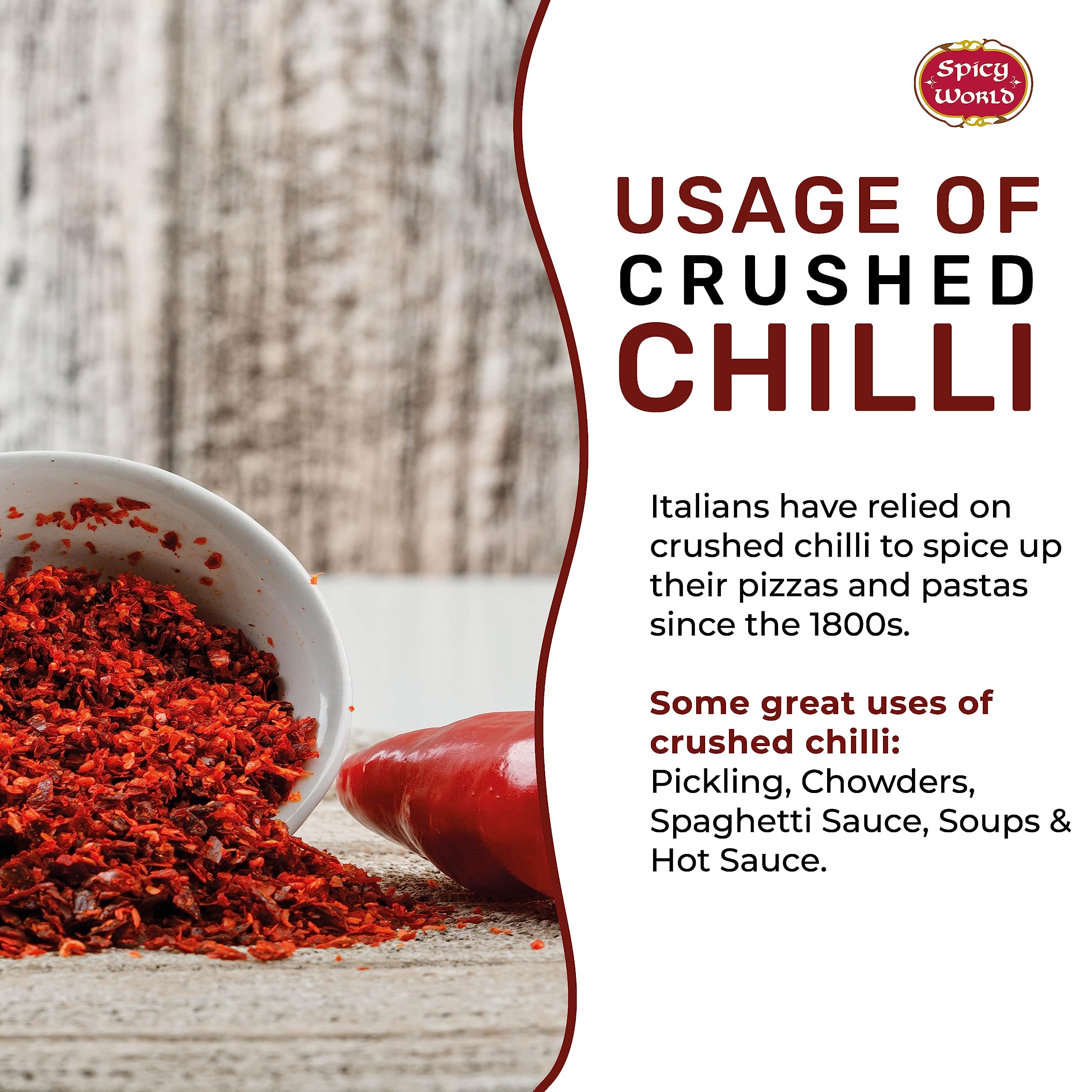 Spicy World crushed red pepper soups and stews enhance depth and warmth