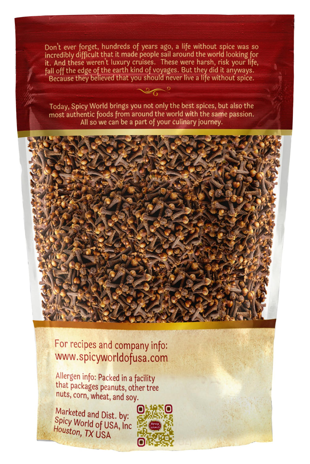 Spicy World whole cloves bulk bag preserves freshness for ongoing use.
