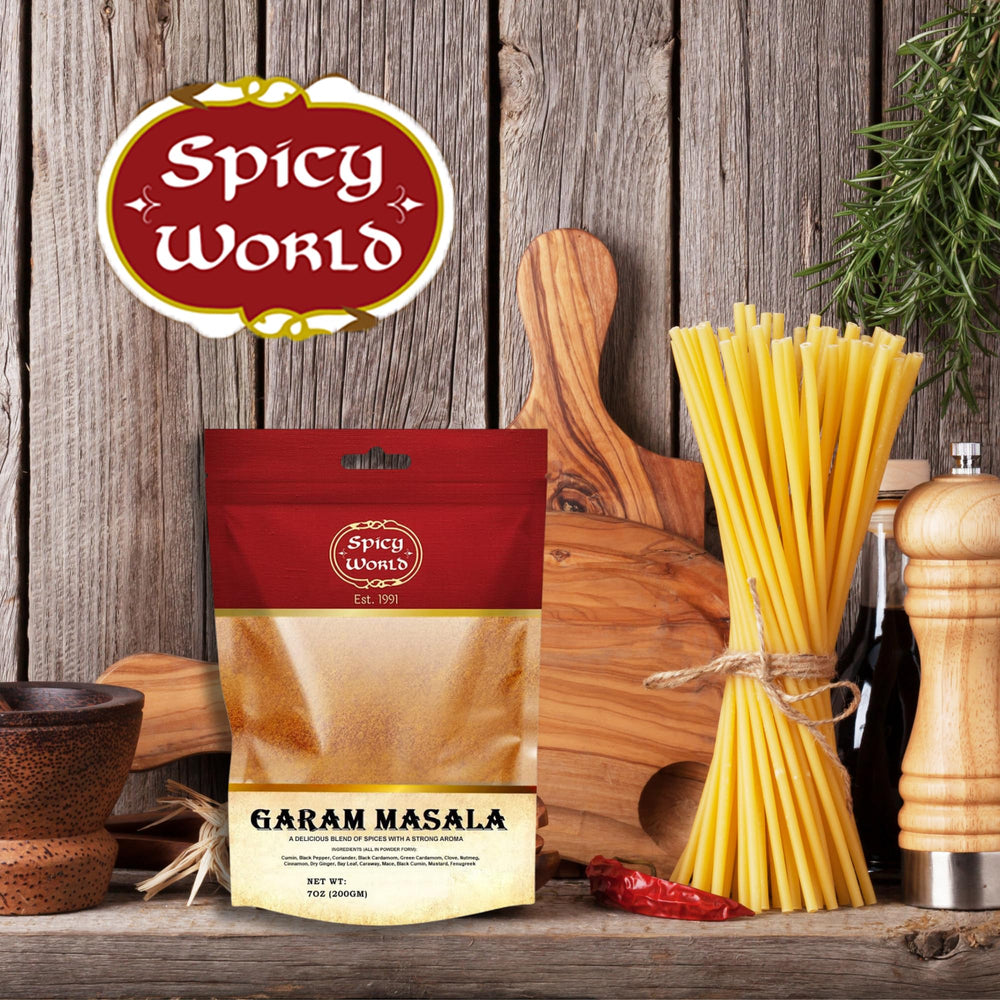 Compact spice set for Indian cooking with Spicy World garam masala.