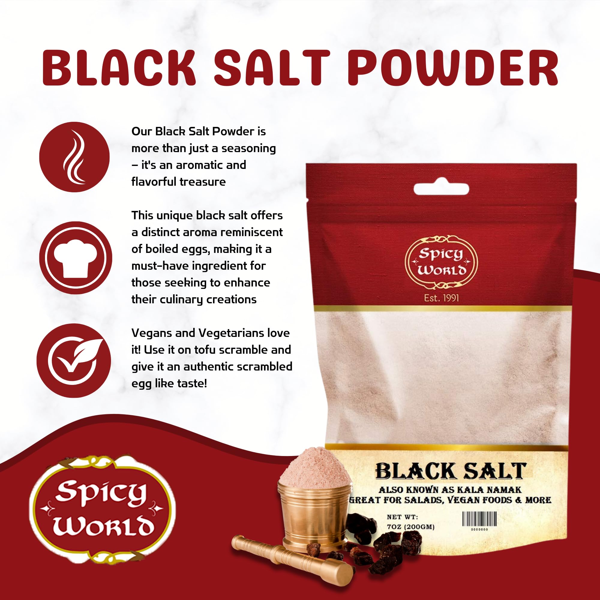 Spicy World Kala Namak for vegan scramble adds egg-like flavor.