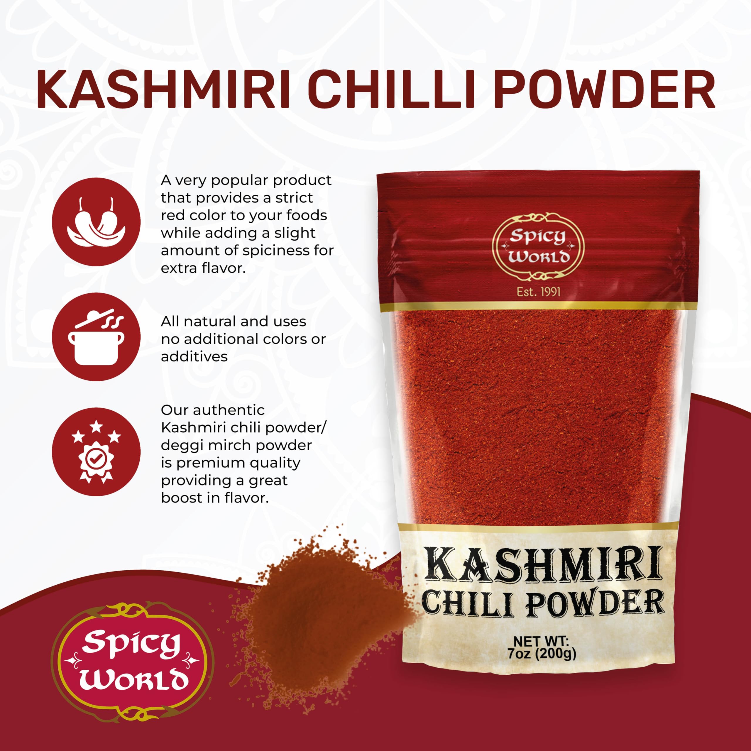 Spicy World Kashmiri chili powder resealable bag keeps freshness and color