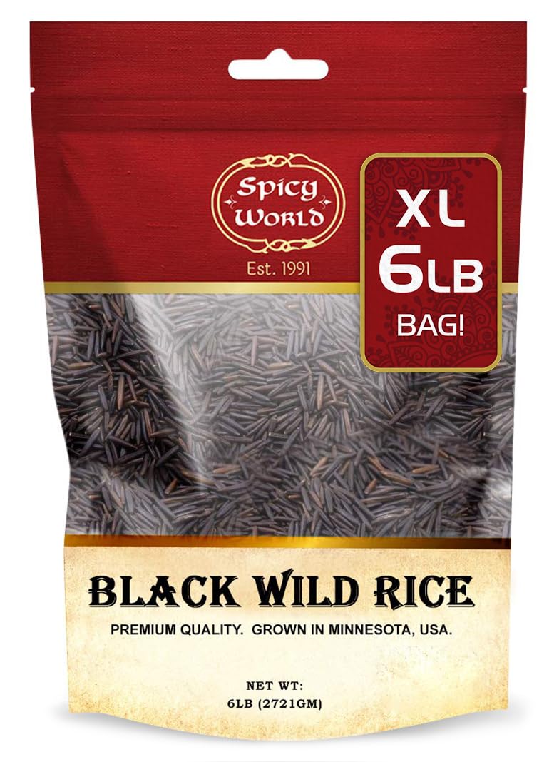 Spicy World Minnesota Grown Black Wild Rice bag with resealable lid for freshness.