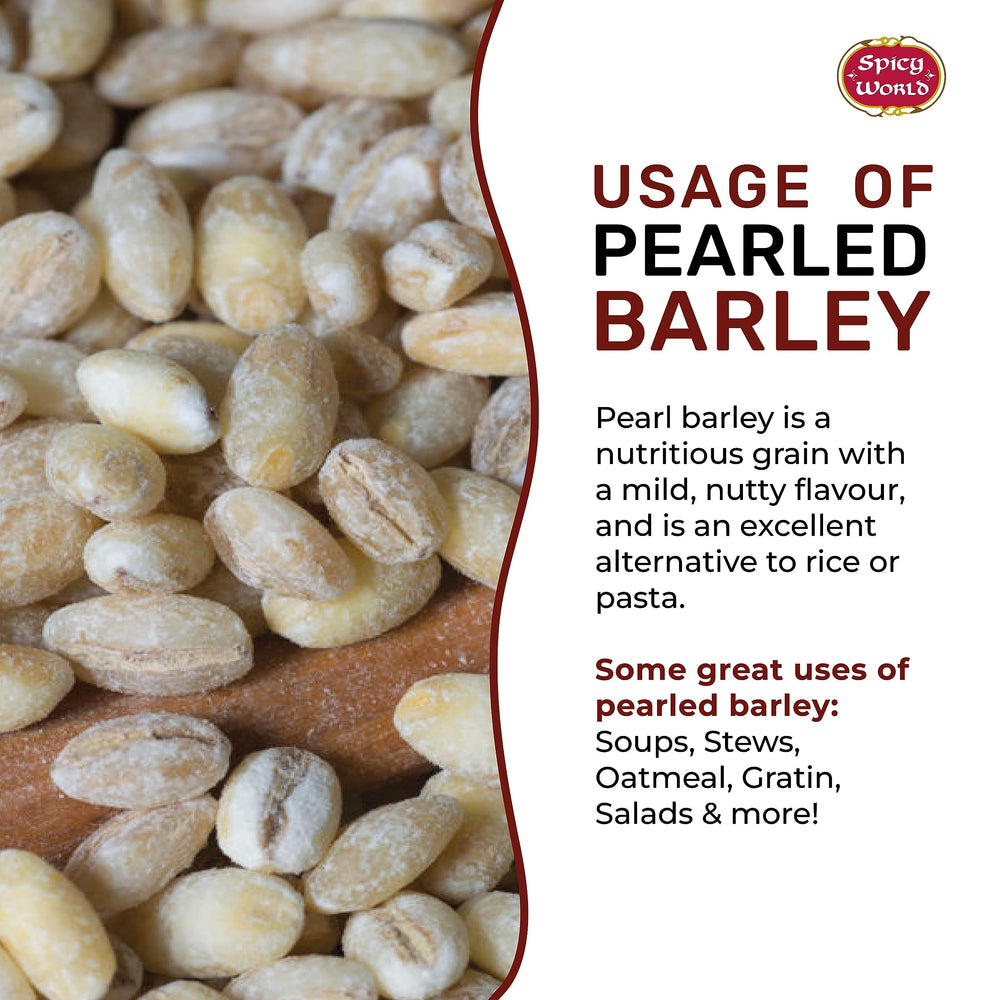Spicy World Pearl Barley storage bag showing reseal feature for long-lasting freshness.