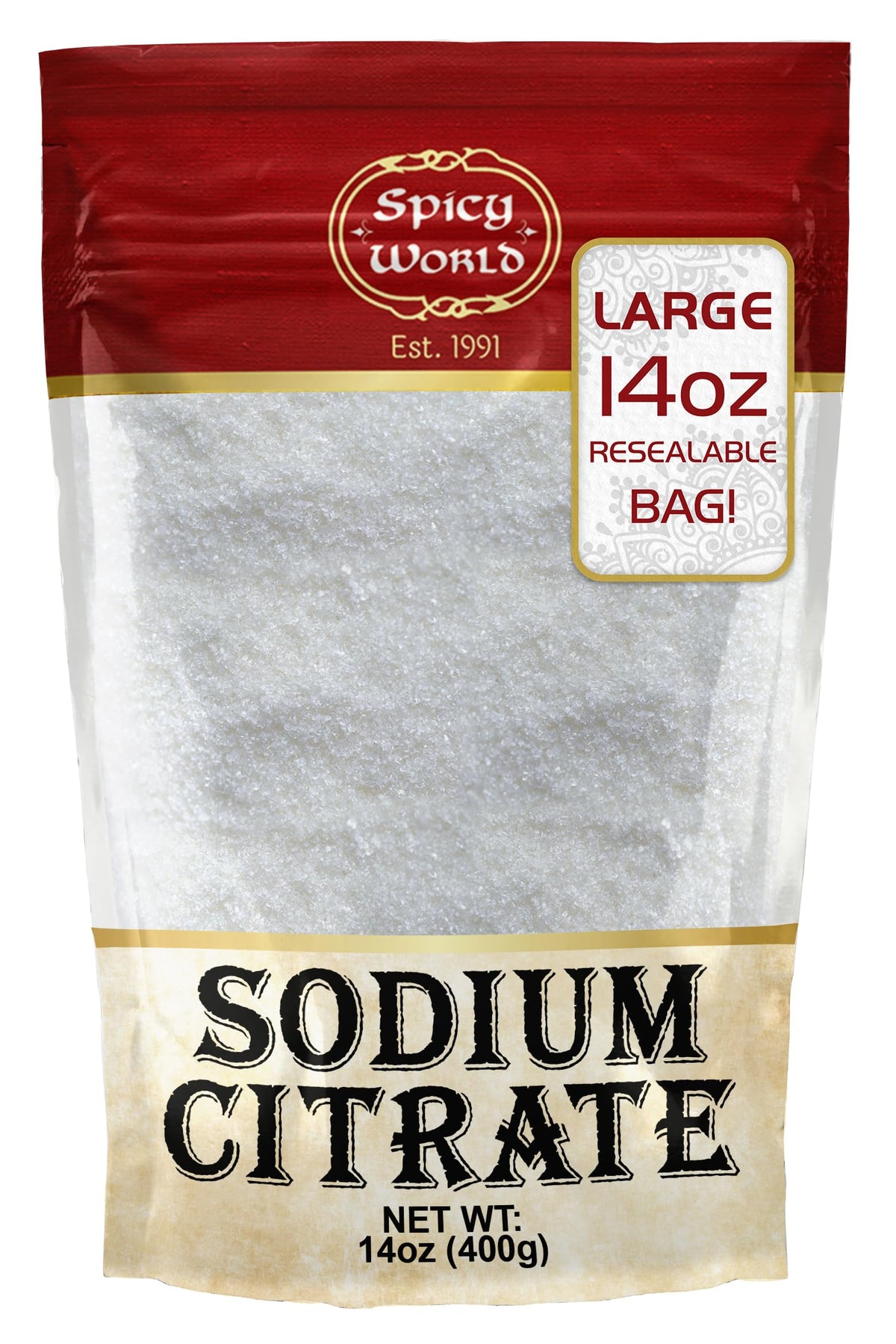 Spicy World sodium citrate powder 14oz bag ideal for smooth cheese emulsions