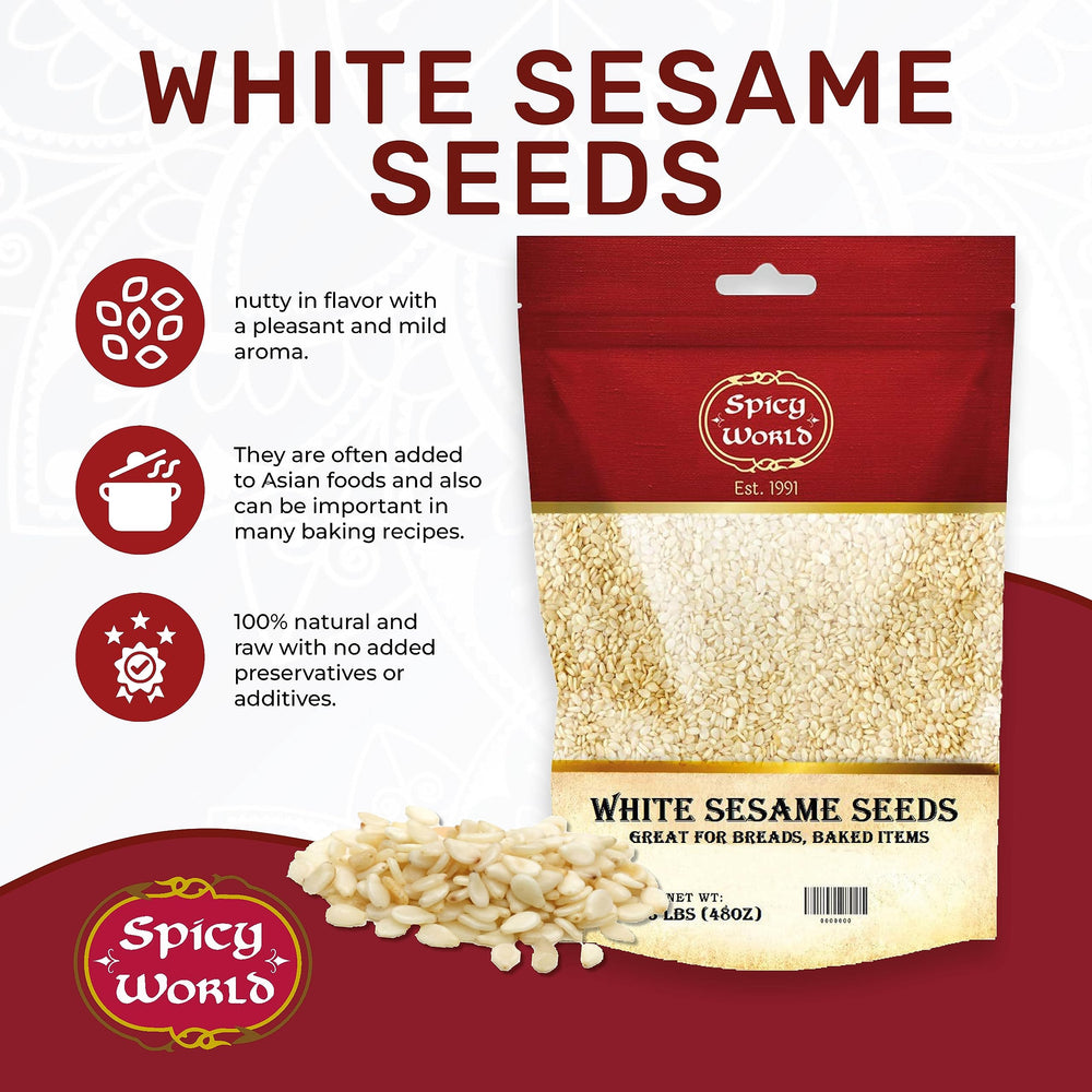 Spicy World white sesame seeds raw hulled seeds in bulk bag for cooking