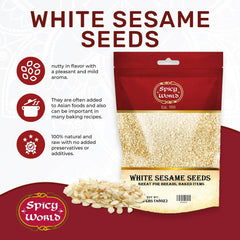 Spicy World white sesame seeds raw hulled seeds in bulk bag for cooking