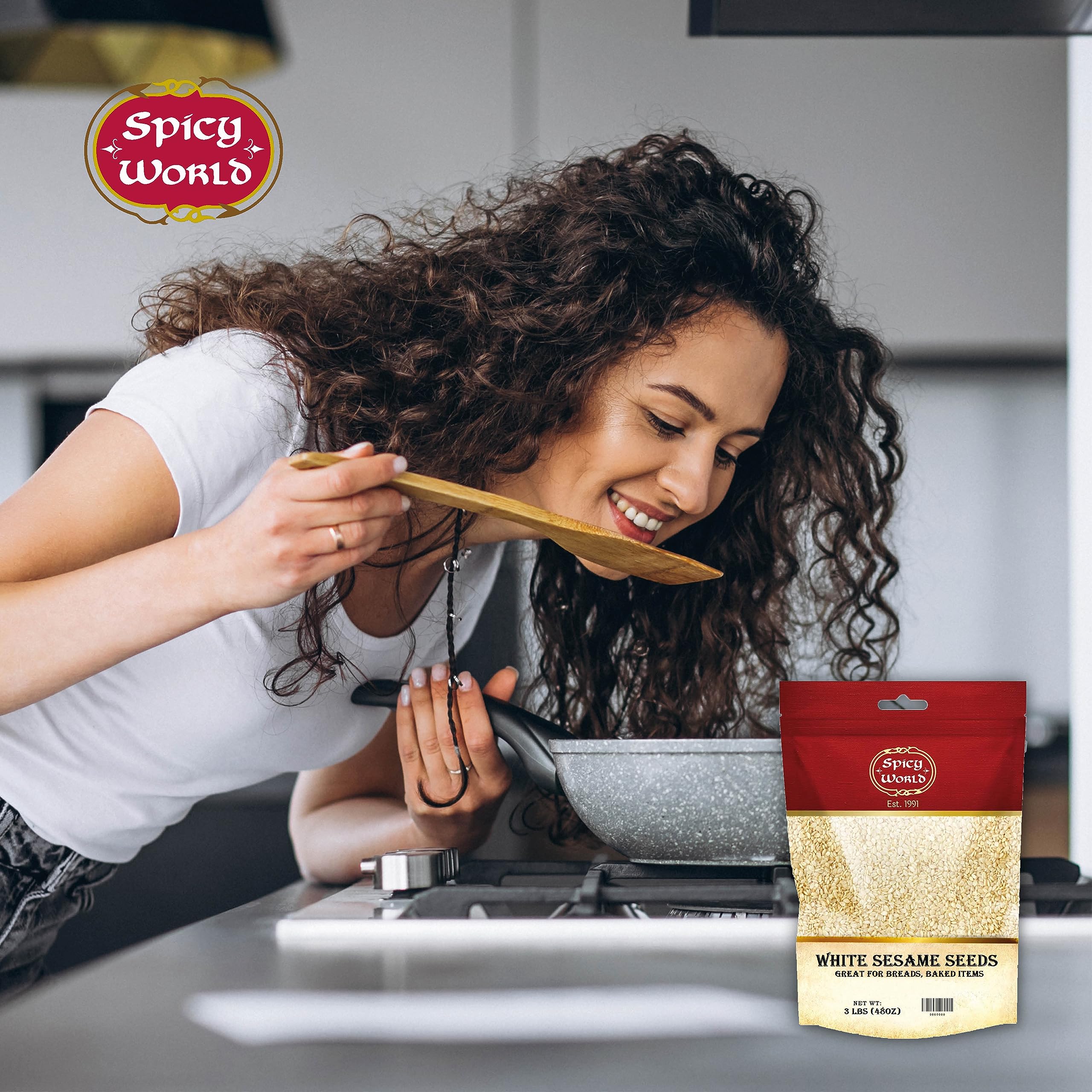 Spicy World white sesame seeds used to make tahini paste