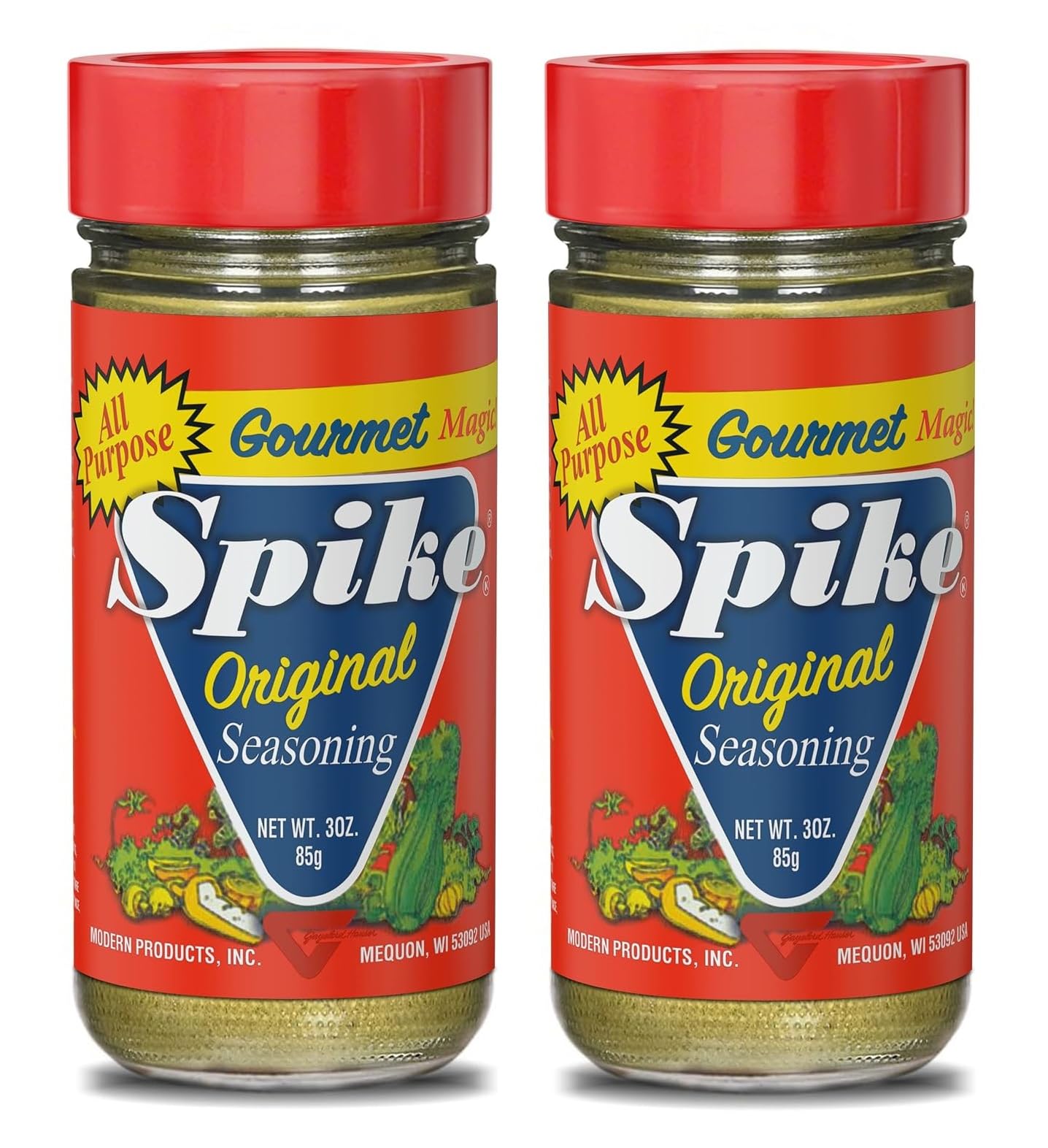 Spike Original Seasoning bottle shown for versatile fish and veggie flavor.