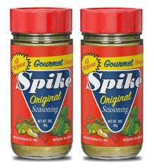 Spike Original Seasoning bottle shown for versatile fish and veggie flavor.