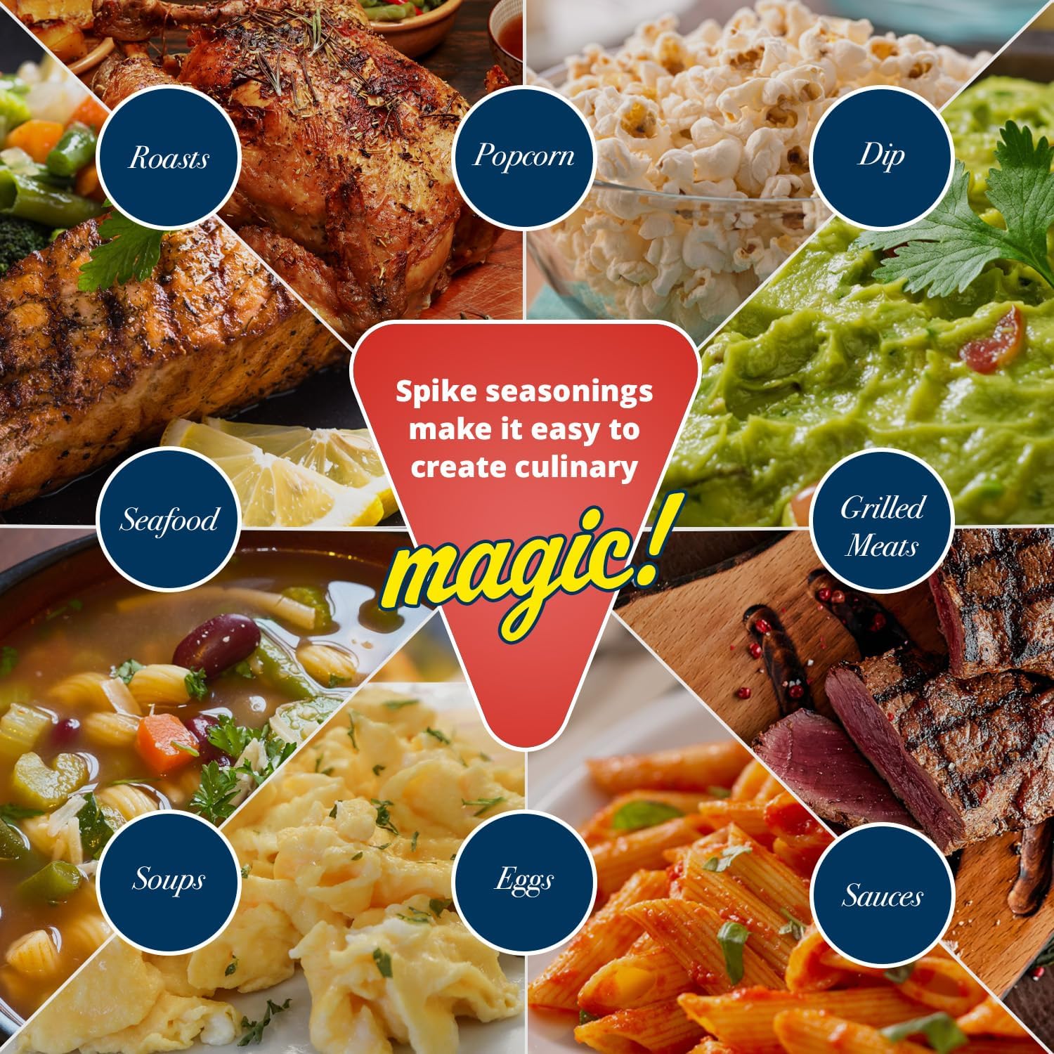 Close-up of Spike Original Seasoning ingredients showing a natural, non-GMO blend.