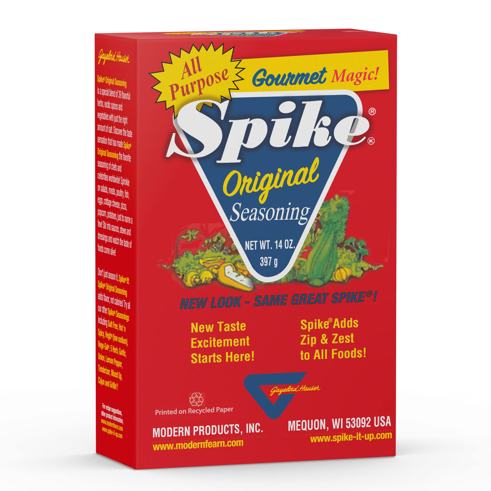 Spike Original Seasoning Salt bottle being poured for versatile flavor enhancement