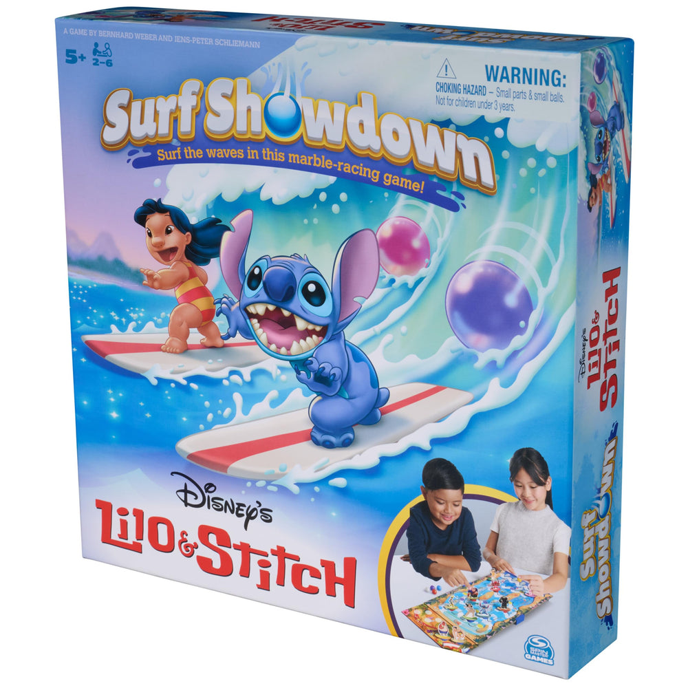 Spin Master Games Lilo Stitch Surf Showdown instructions illustrating easy rules.