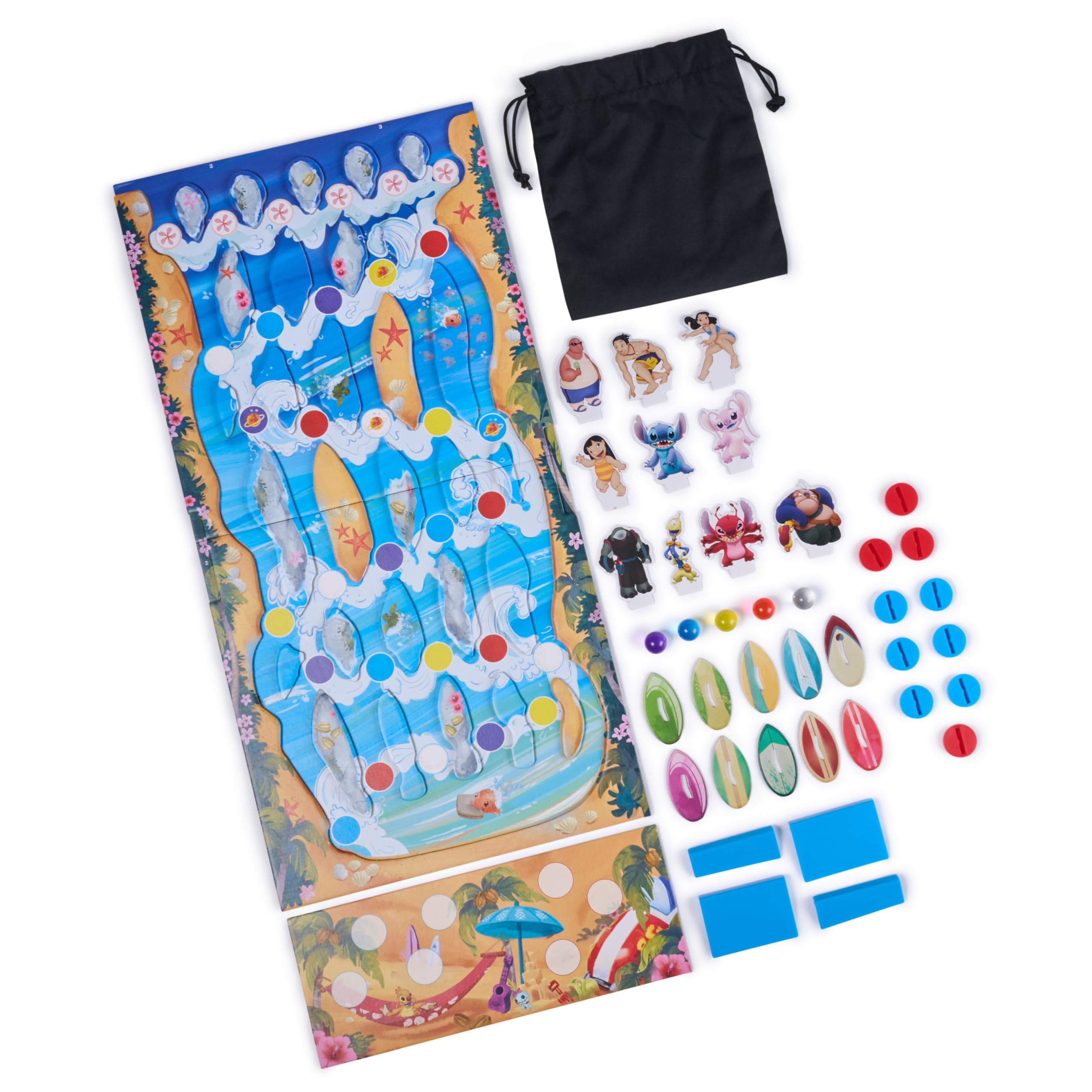 Spin Master Games Lilo Stitch Surf Showdown shore tile and wave layout visual.