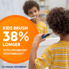 Spinbrush SpinFast action on Princess Peach kid toothbrush improves brushing pace.
