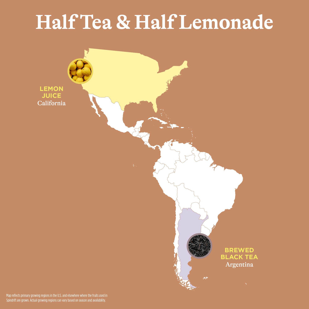 Glass shows brewed Argentinian black tea aroma blended with Spindrift Half Tea & Half Lemon.