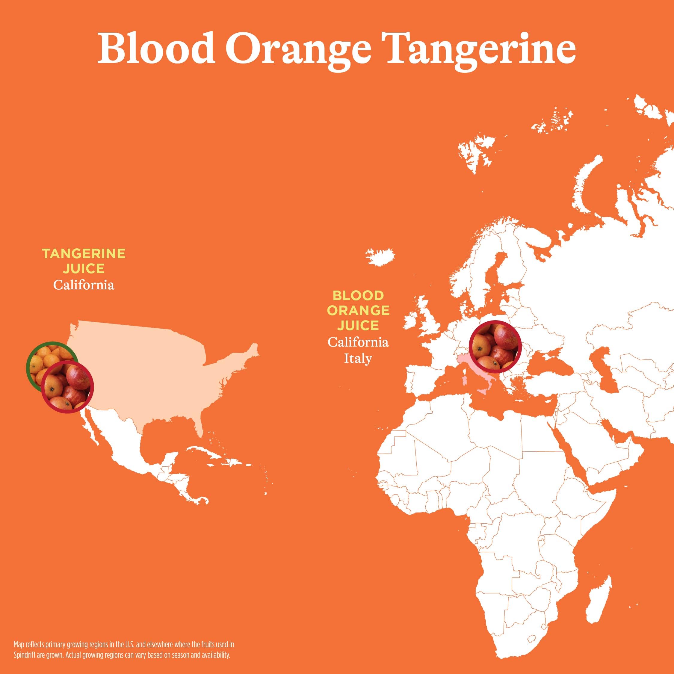 Spindrift blood-orange-tangerine sparkling water can top view emphasizes real fruit.