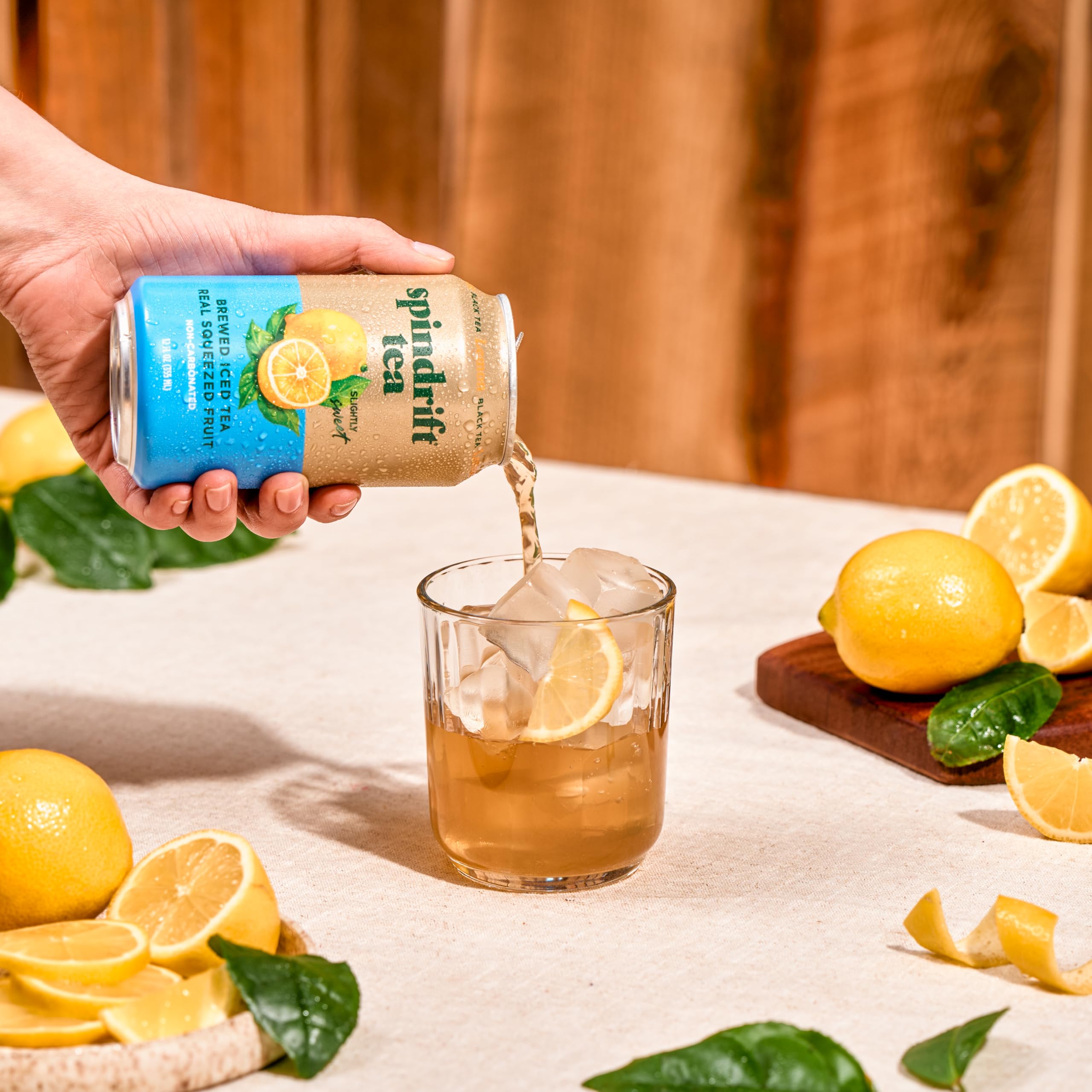 Spindrift iced tea on the go, chilled and ready to sip