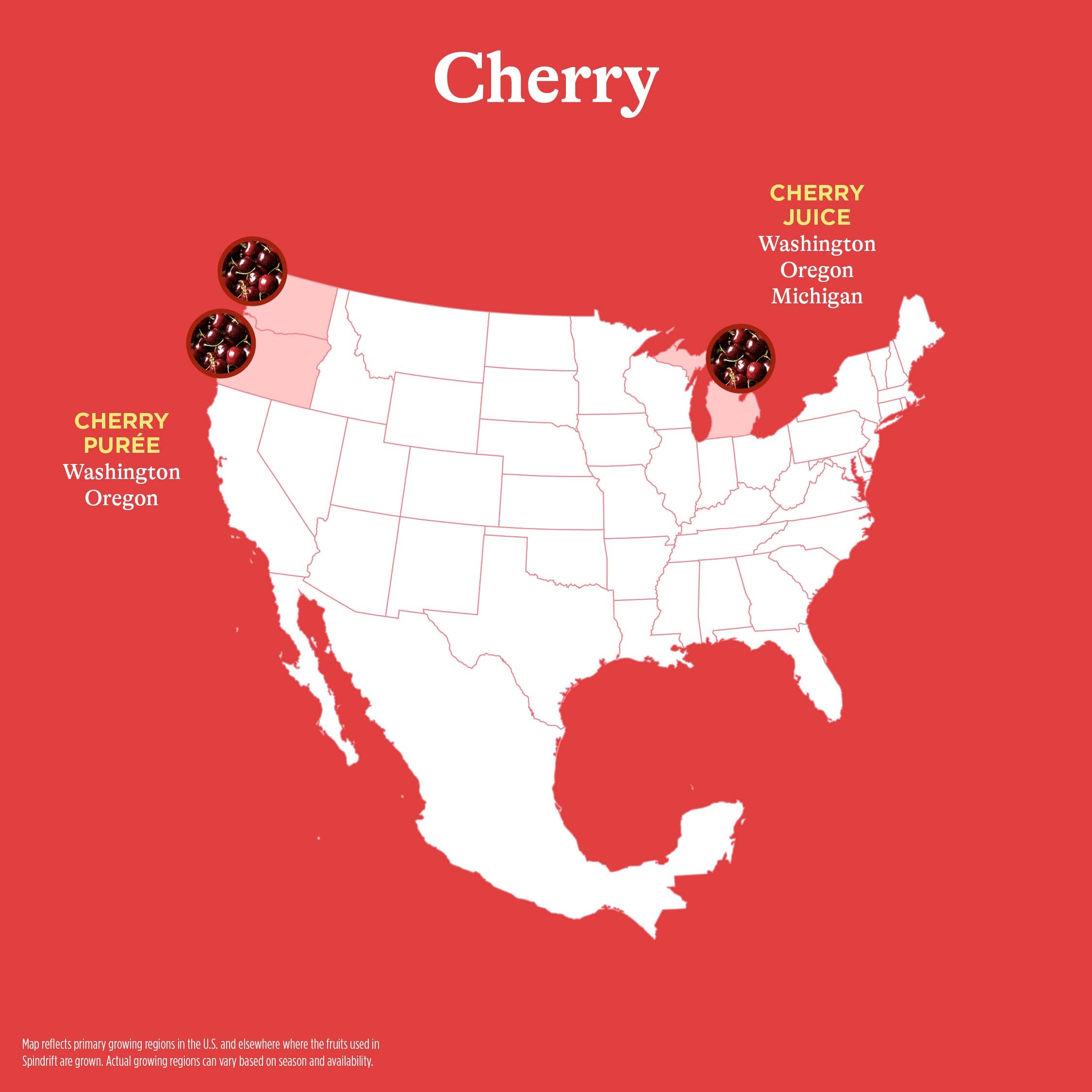 Spindrift Cherry glass with ice presenting crisp, lightly carbonated taste without sugar