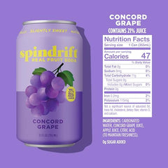 Spindrift Concord Freeze bottle highlighting real squeezed fruit for a refreshing grape soda.