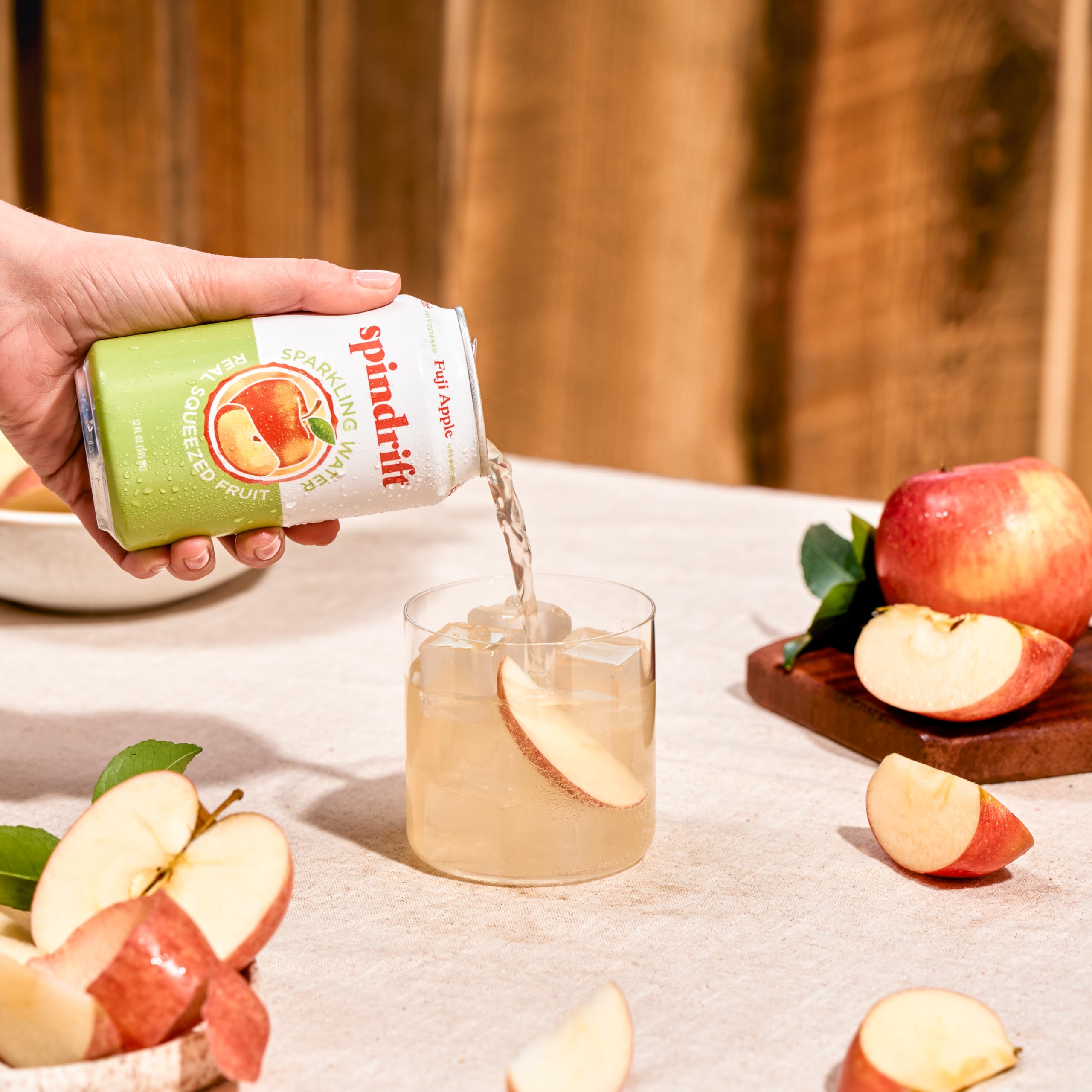 Spindrift Fuji Apple can with nutrition panel visible for transparency.