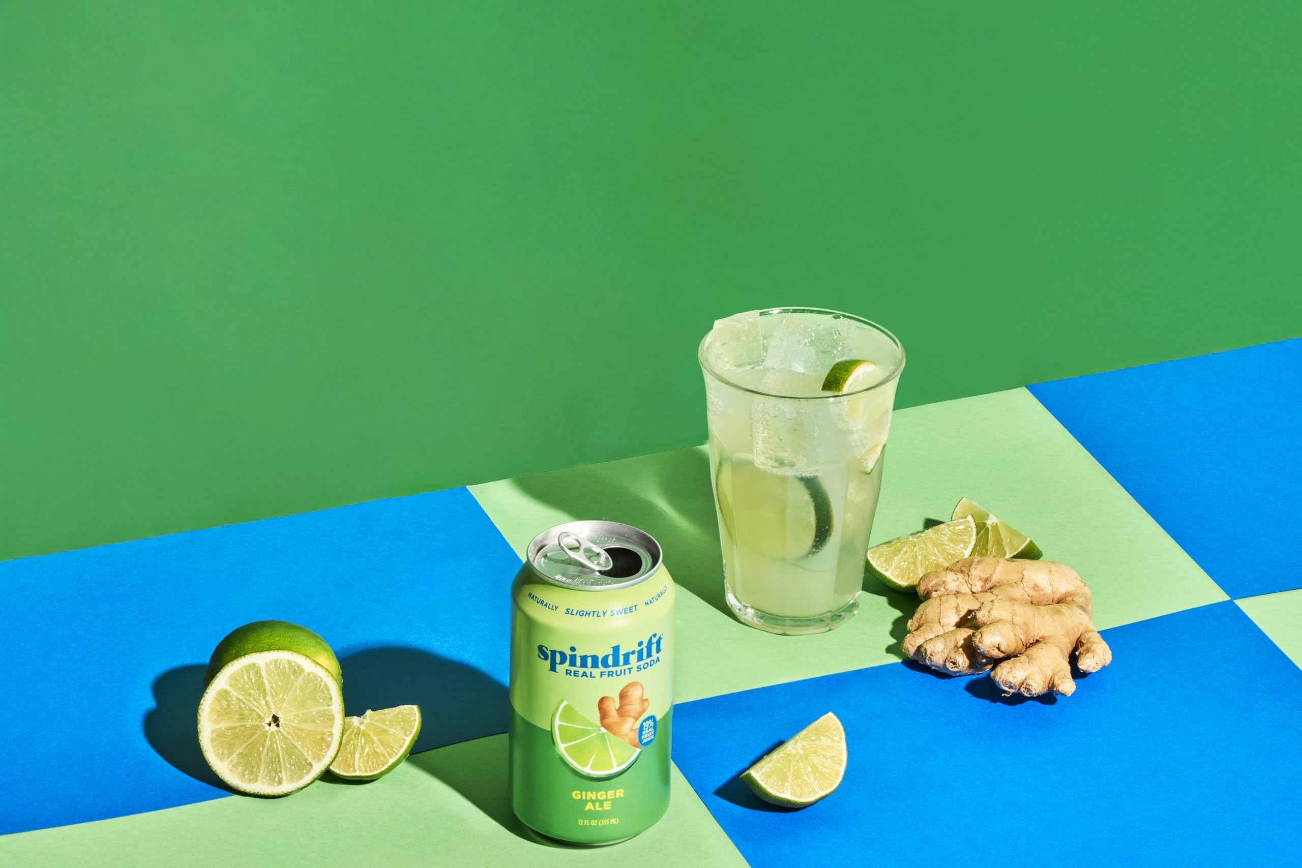 Spindrift Ginger Ale being poured over ice for refreshing presentation
