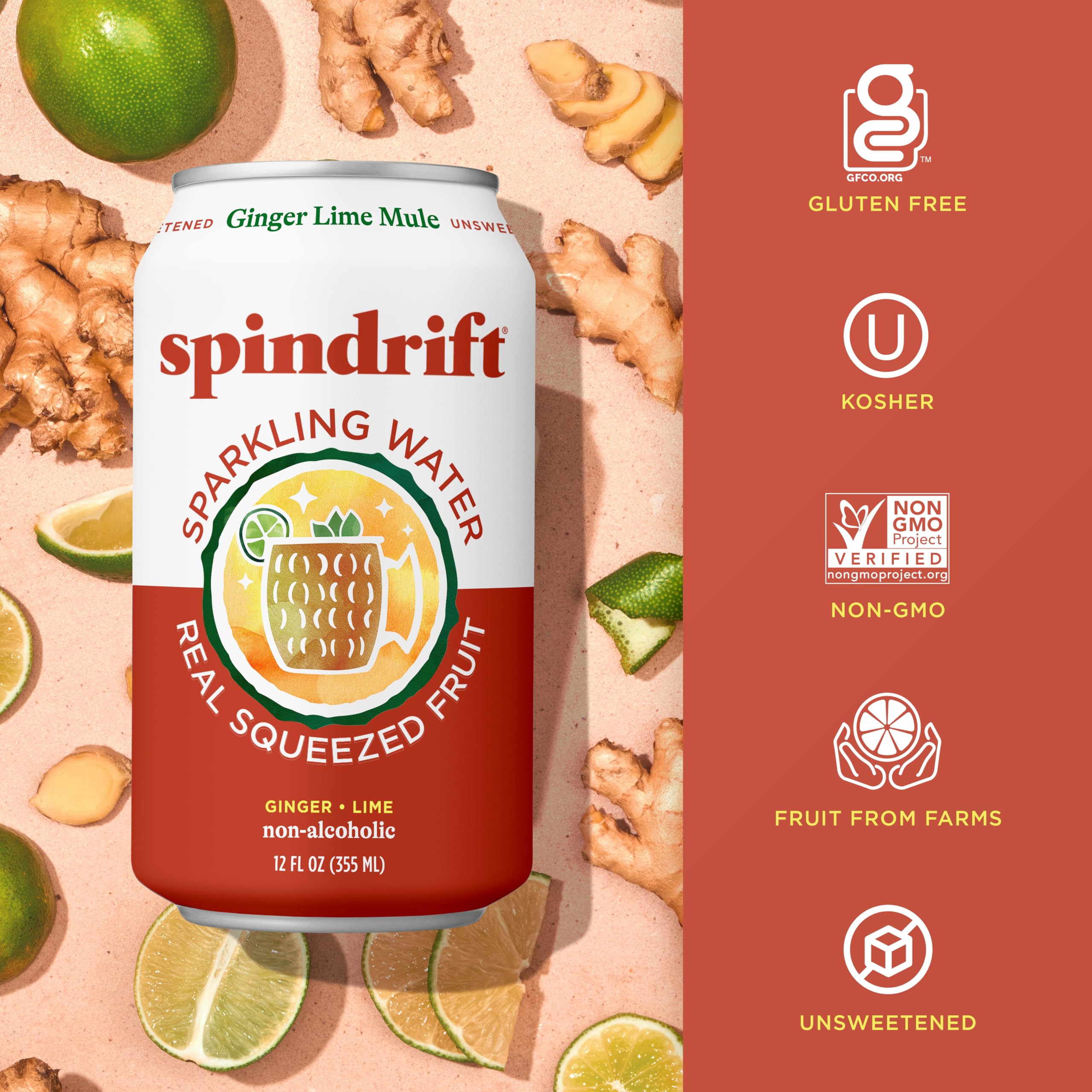 Spindrift Ginger Lime Mule pouring over ice for a crisp sip