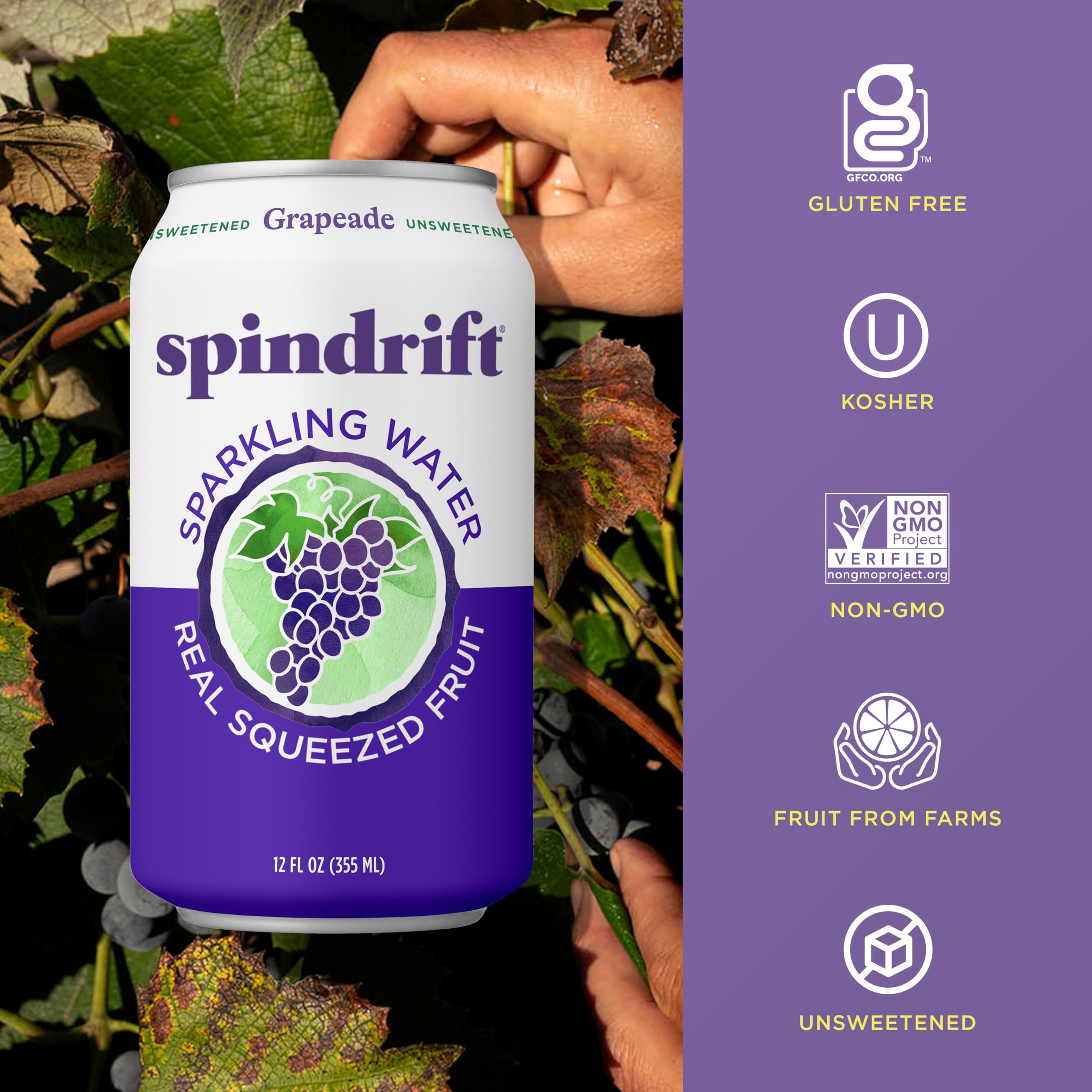 Spindrift Grapeade fruit-juice content view emphasizes 6% fruit juice.