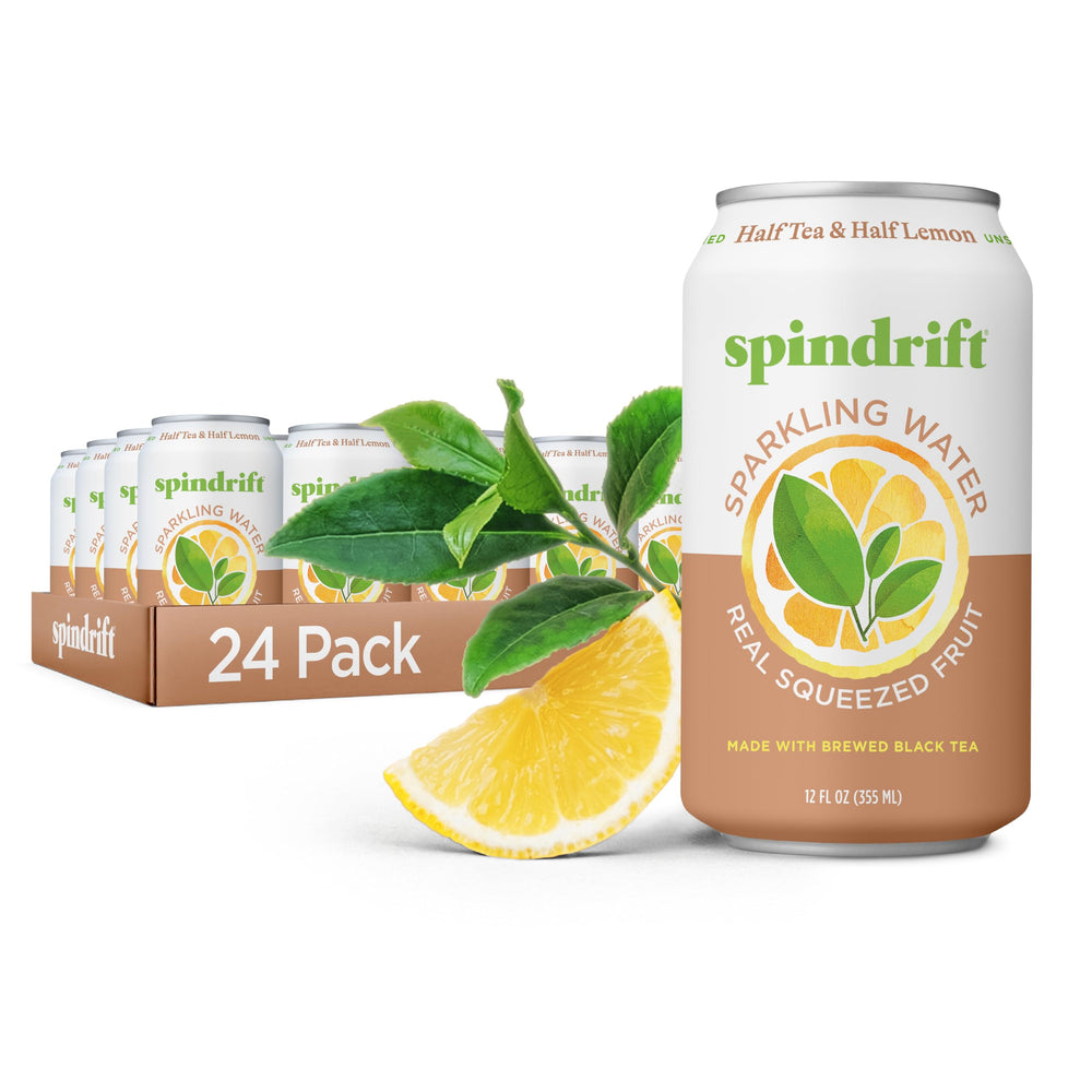 Spindrift Half Tea & Half Lemon cans on display offer crisp refreshment.