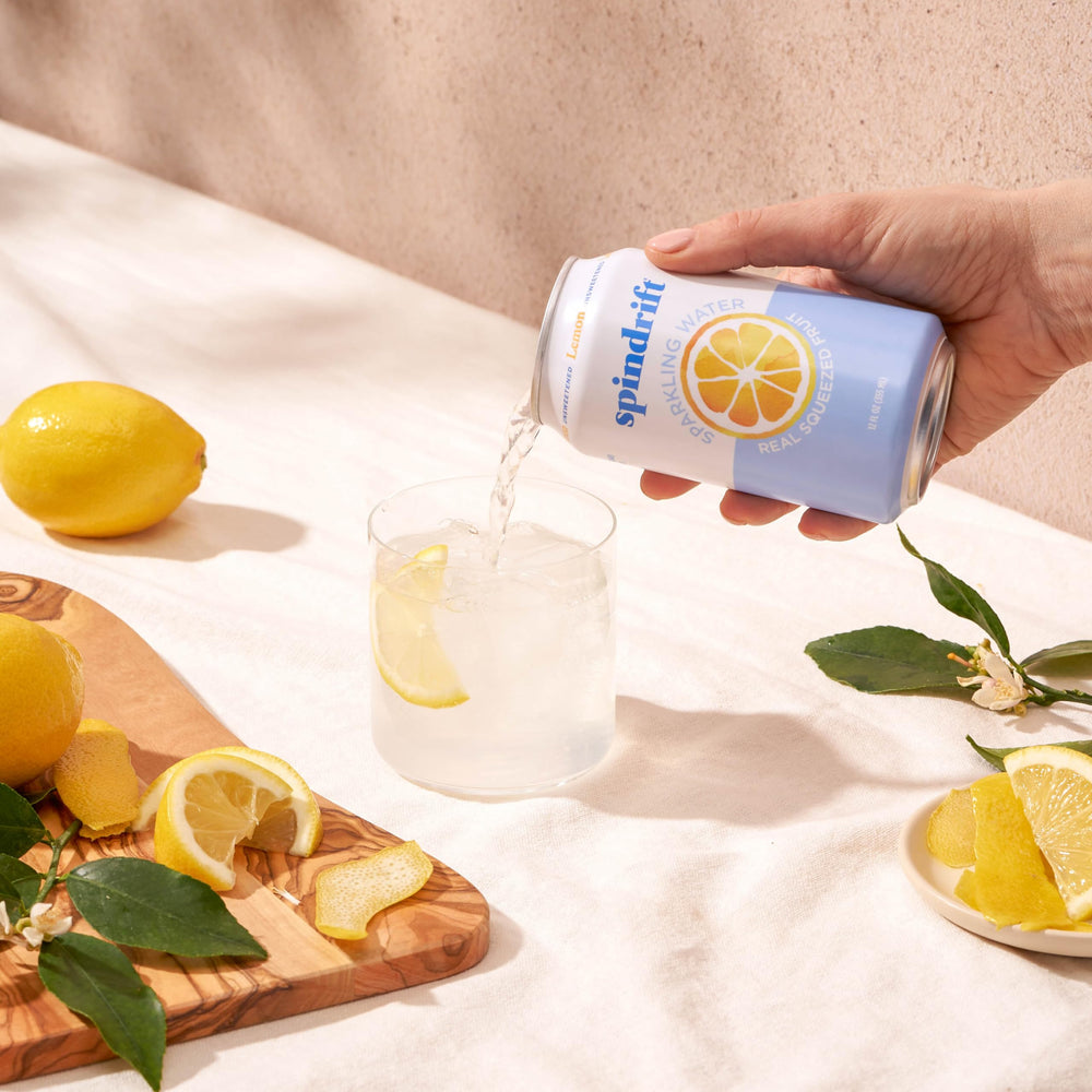 Spindrift Lemon used as a cocktail mixer with bright lemon notes.