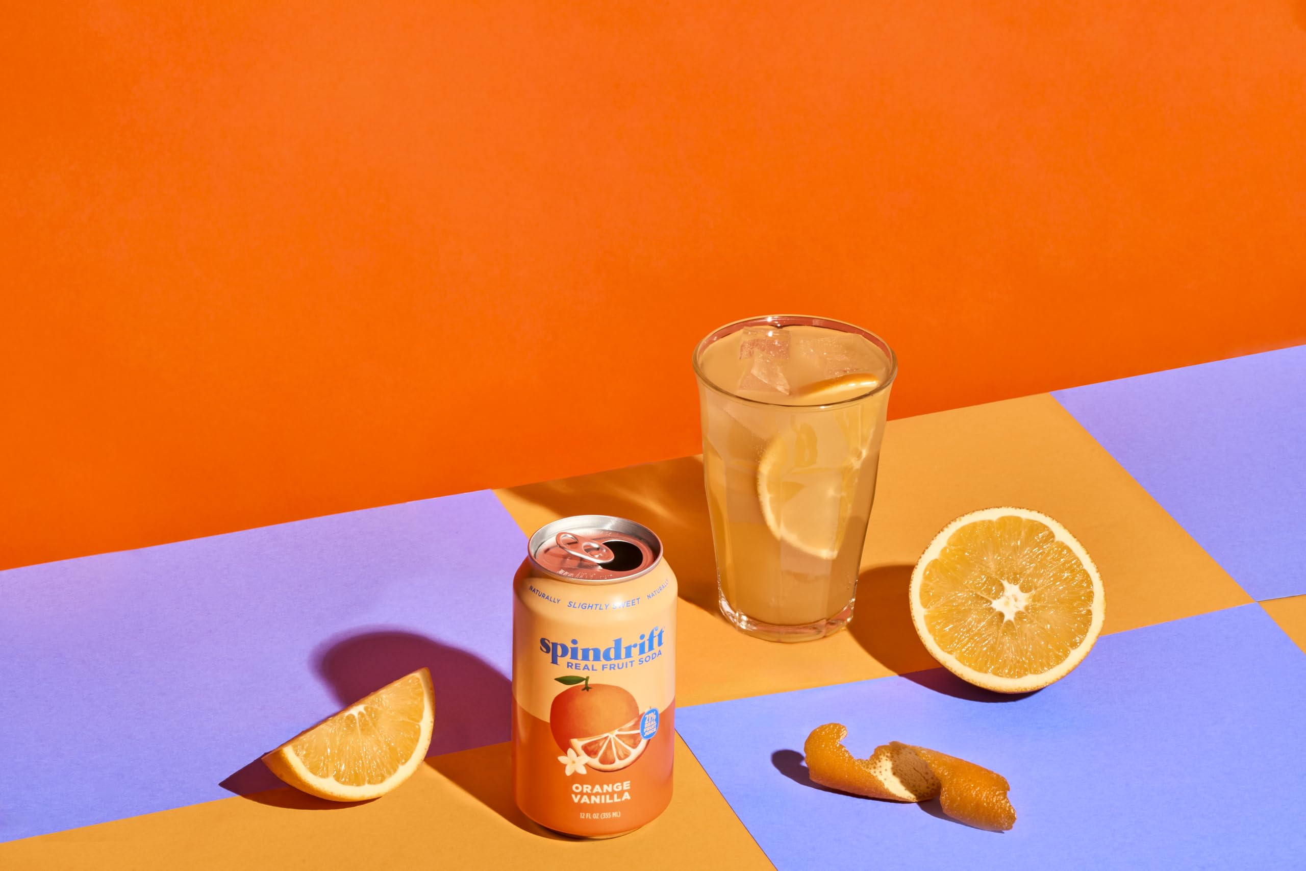 Spindrift logo and product shot communicates premium, craft-quality soda experience.