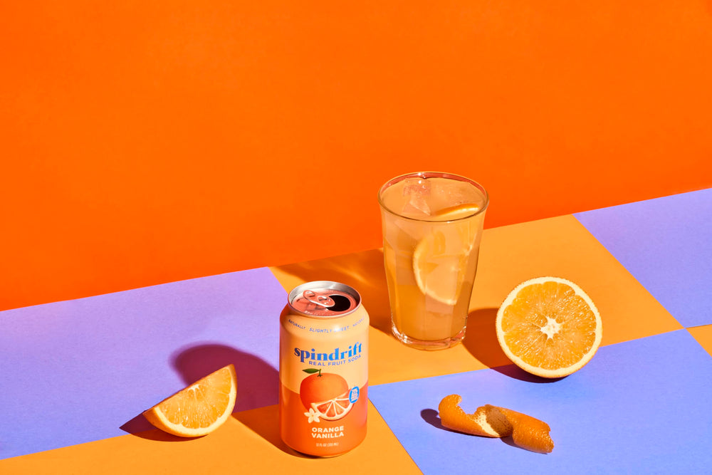 Spindrift logo and product shot communicates premium, craft-quality soda experience.