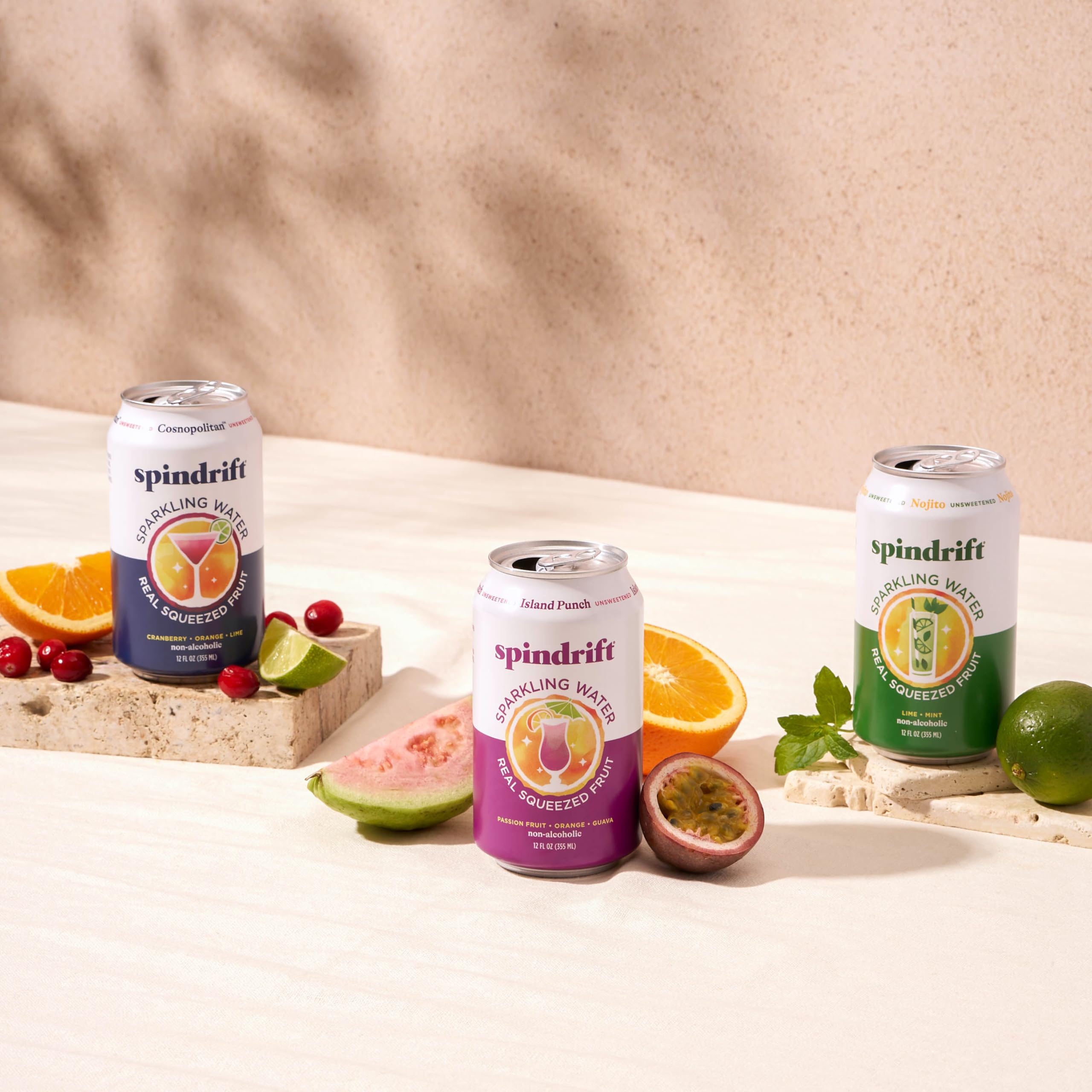Spindrift Mocktail case display notes gluten-free, non-GMO, and kosher.
