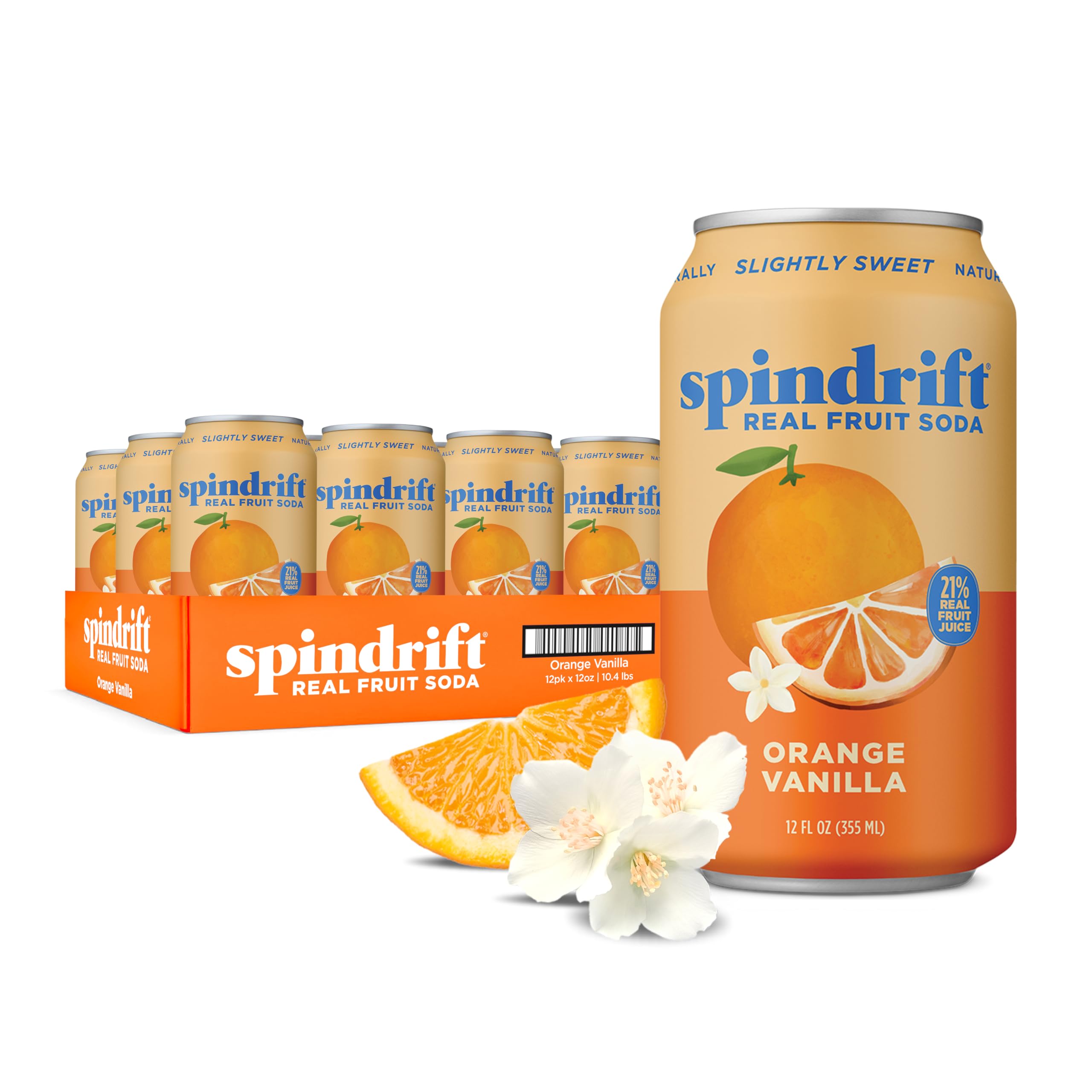 Spindrift Orange Cream Float can features real fruit juice for a refreshing, nostalgic sip.