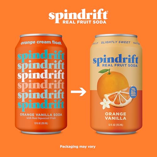 Spindrift Orange Cream Float label close-up emphasizing natural ingredients and no artificial flavors.