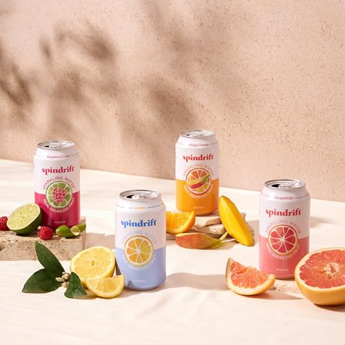 Spindrift Orange Mango can in sunlight, tropical real-fruit taste