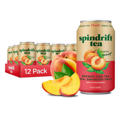 Spindrift Peach Green Tea can front view with real fruit flavor.
