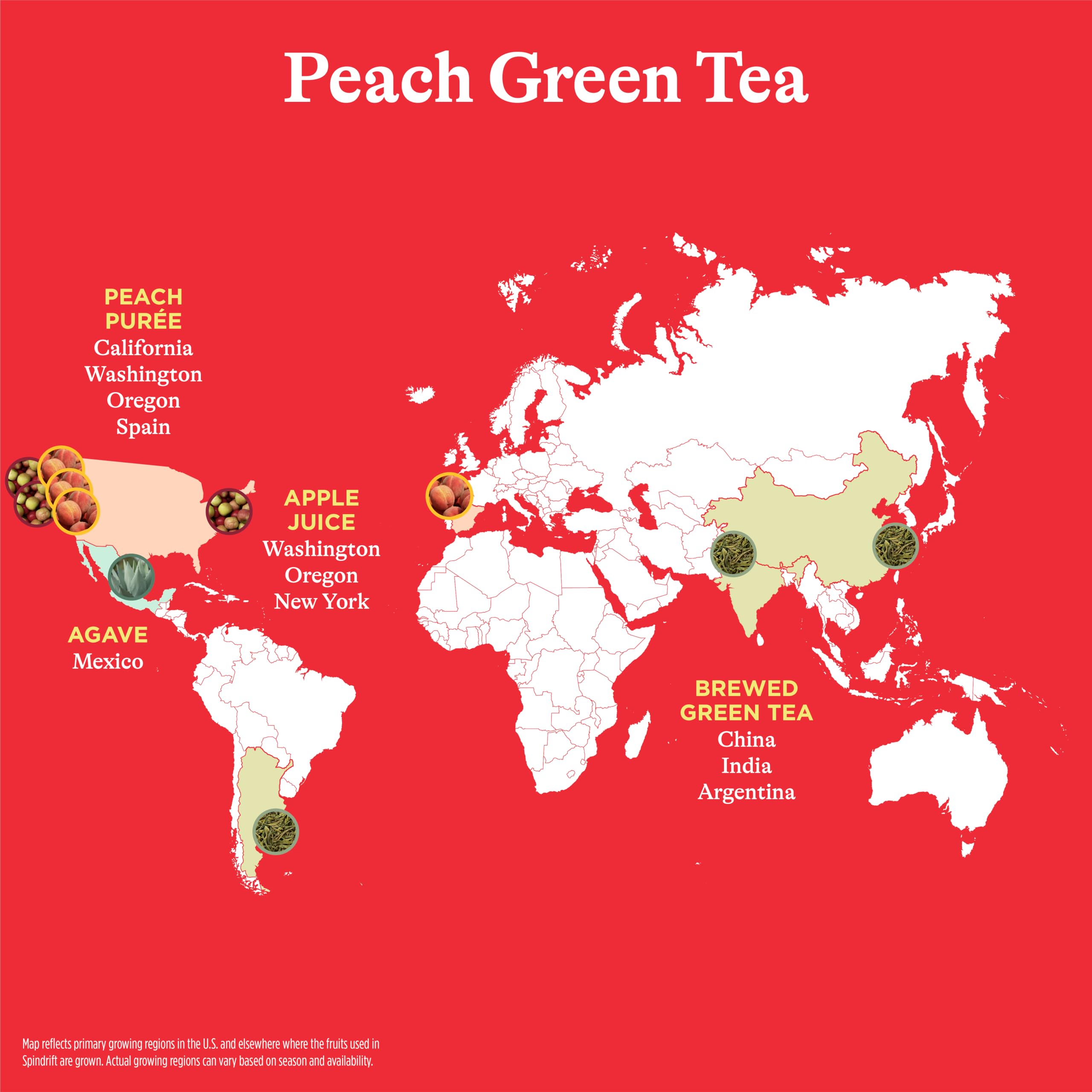 Spindrift Peach Green Tea label with peach imagery and ingredients.