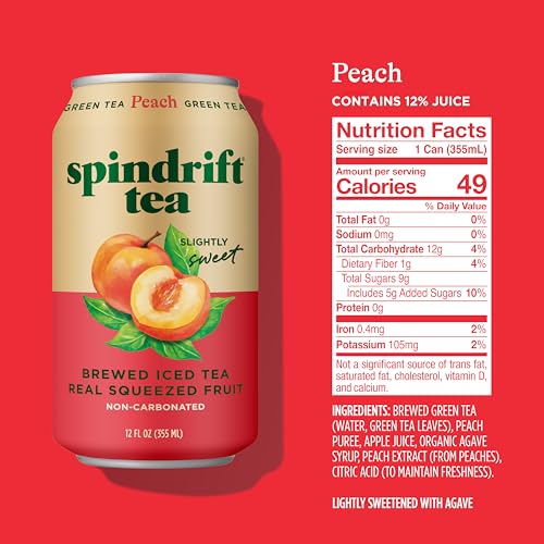 Spindrift Peach Green Tea can nutrition panel and calories.
