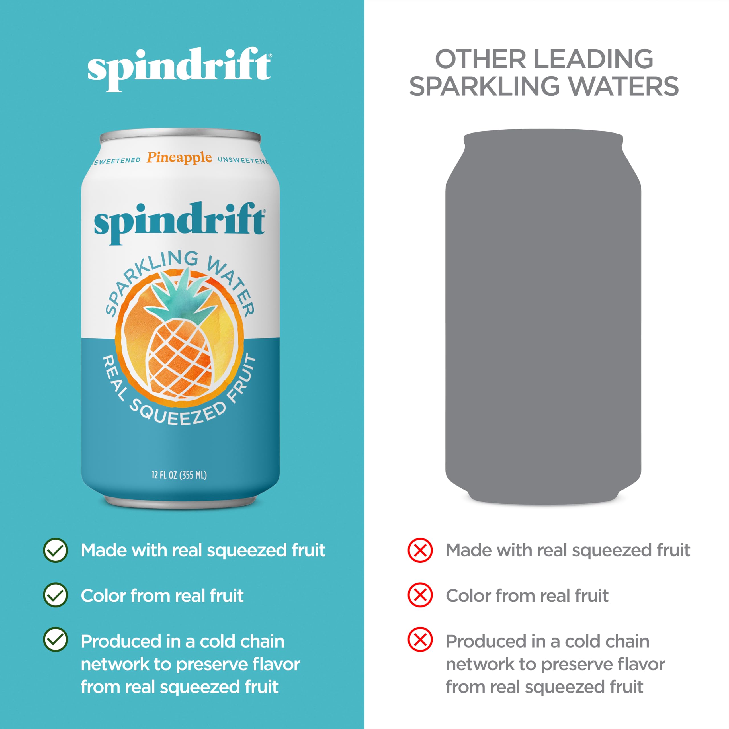 Chilled Spindrift Pineapple showing real juice and crisp effervescence.