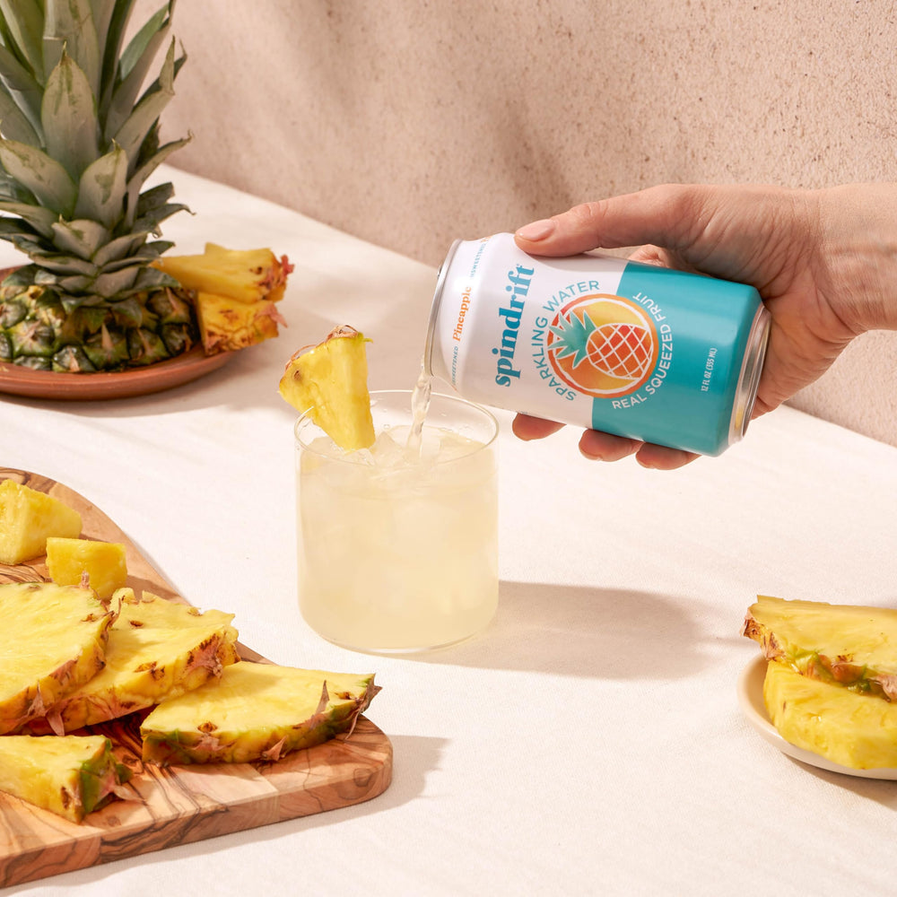 Fridge display of Spindrift Pineapple packs ready for quick grab-and-go refreshment.