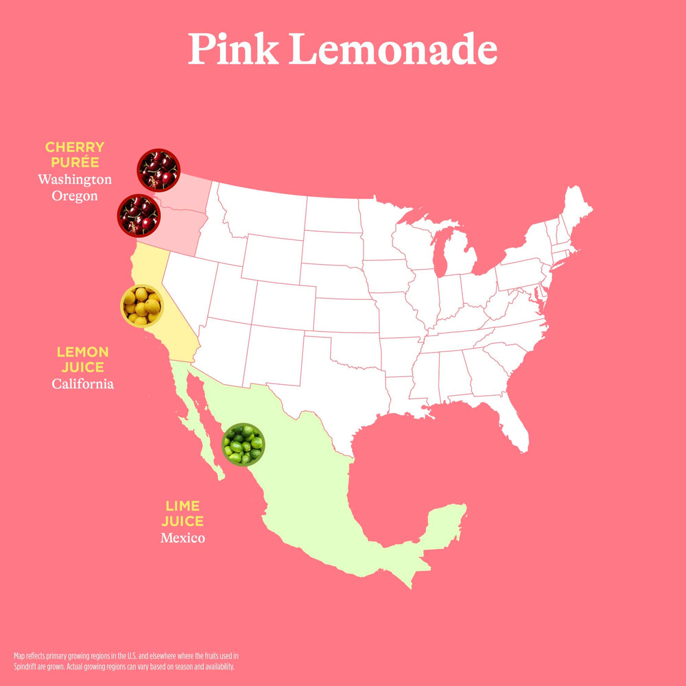 Spindrift Pink Lemonade can side displays serving size and calories per can.